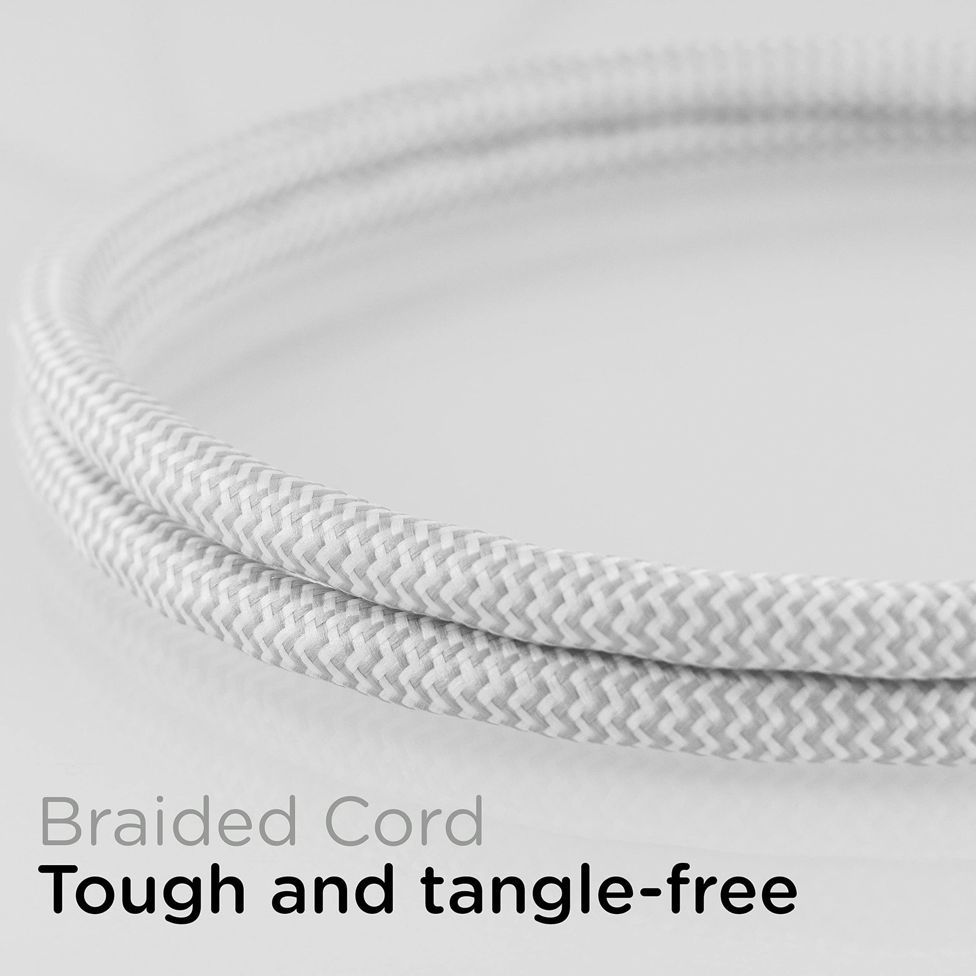 Cordinate Designer 37914 Cable de extensión de 3 Salidas con protección contra sobretensiones, Gris, Cable de Tela Decorativa Trenzada, 10 pies