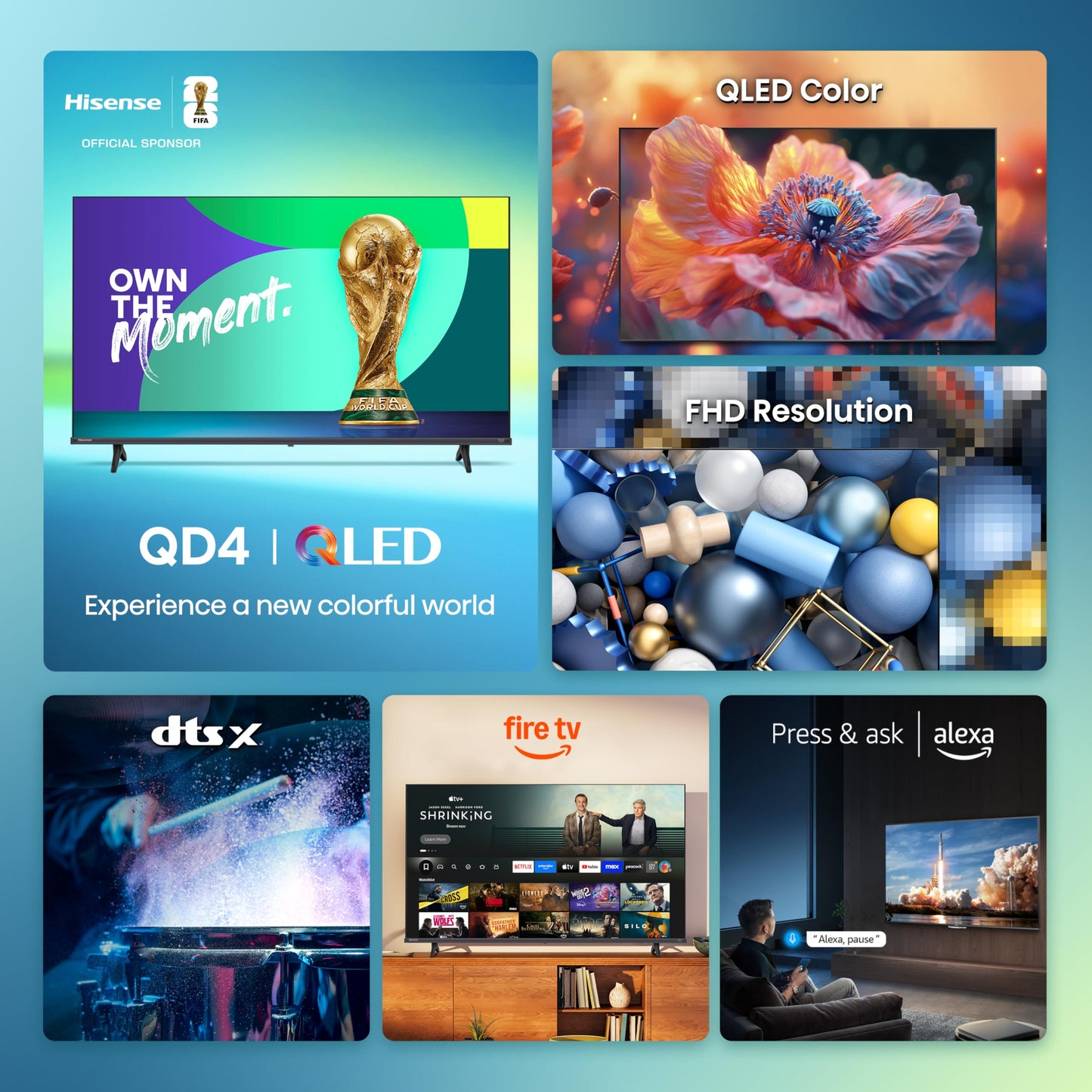 Hisense Serie QD4 QLED FHD Smart Fire TV de 40 Pulgadas (40QD4QF, Modelo 2025) - Color de Punto cuántico, DTS Virtual: X, Alexa Integrado, diseño de Bisel Delgado