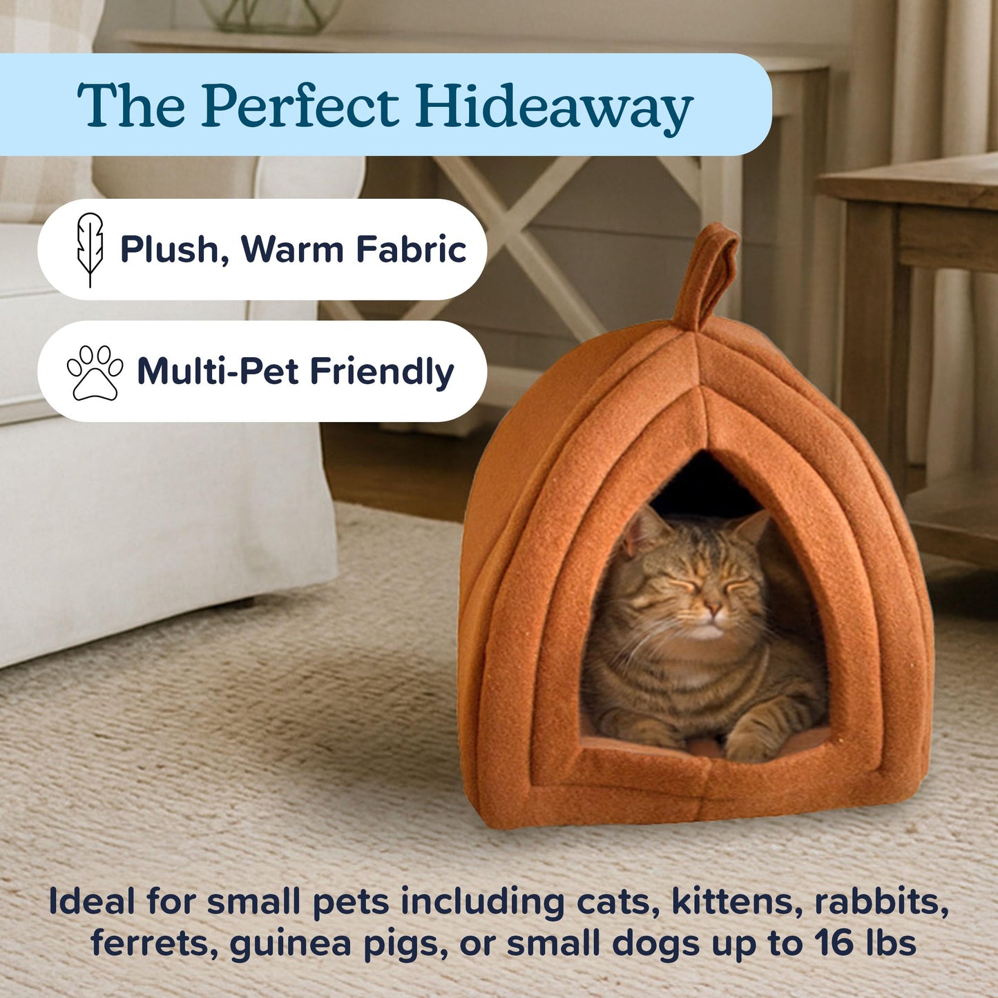 Petmaker Cozy Kitty Tent Igloo Plush Cat Bed, Brown