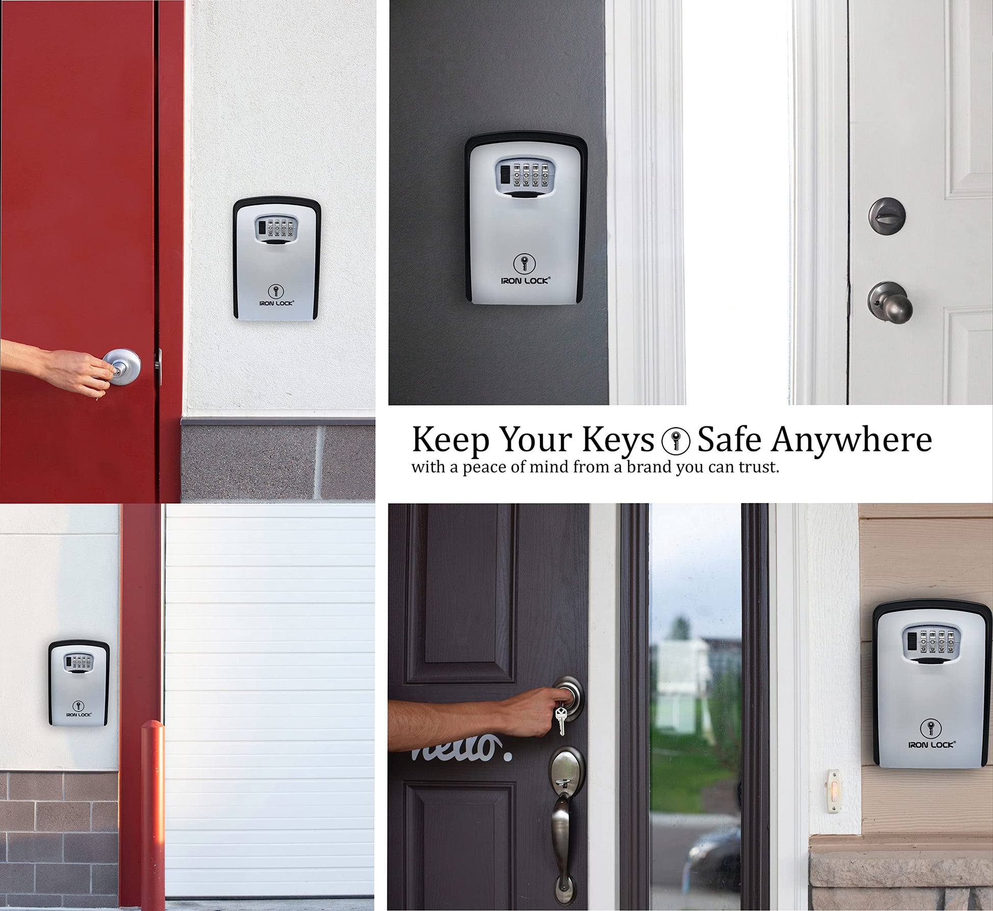 Iron Lock – Caja de cerradura de combinación de 4 dígitos, caja de bloqueo de llave montada en la pared, caja de seguridad impermeable para interiores y exteriores, interruptor A/B, Gris-XXL