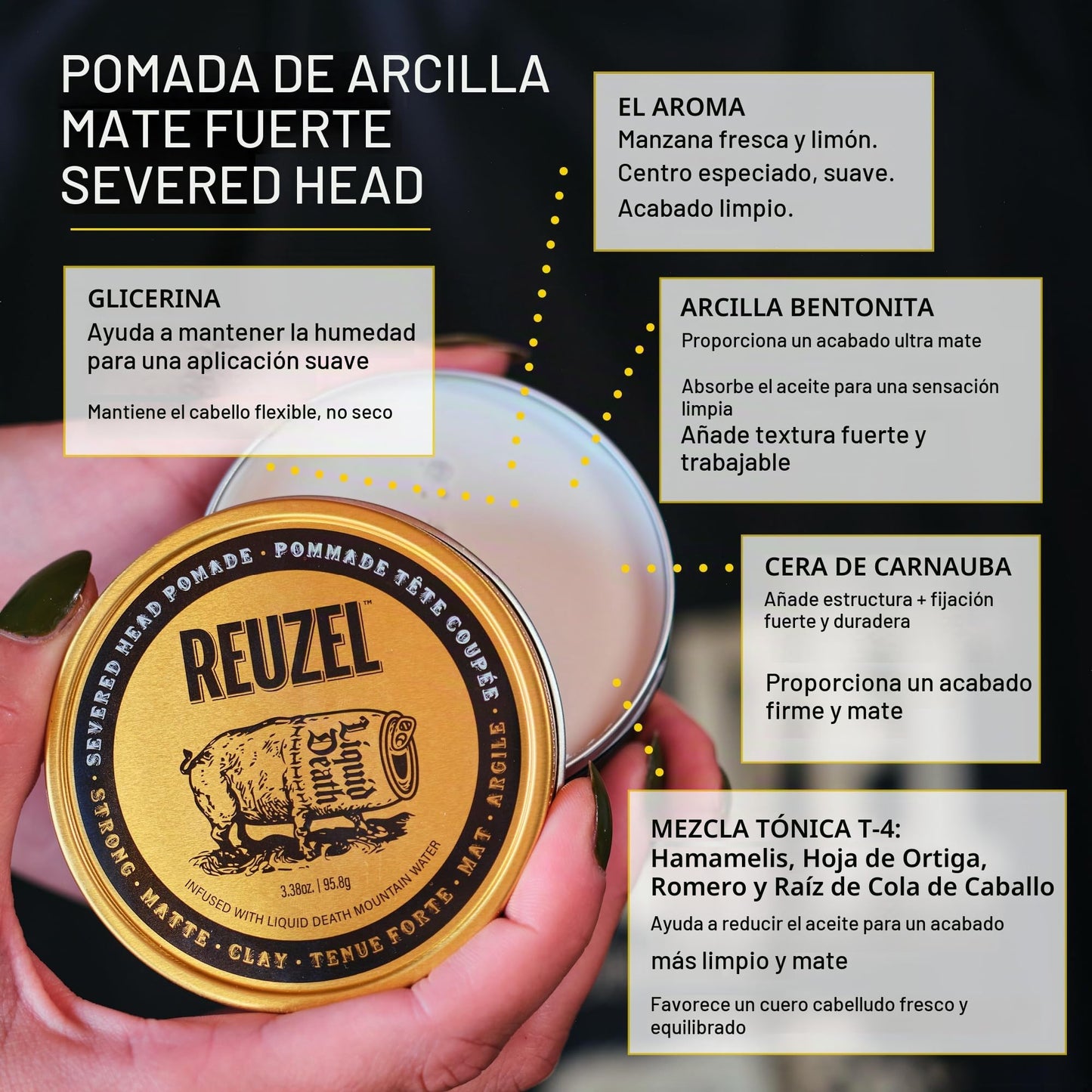 Reuzel Liquid Death Severed Head Pomade - Hair Pomade for Men with Argan Oil and Aloe - Non-Sticky and Non-Greasy Clay Pomade - Strong Hold - 95.8 g