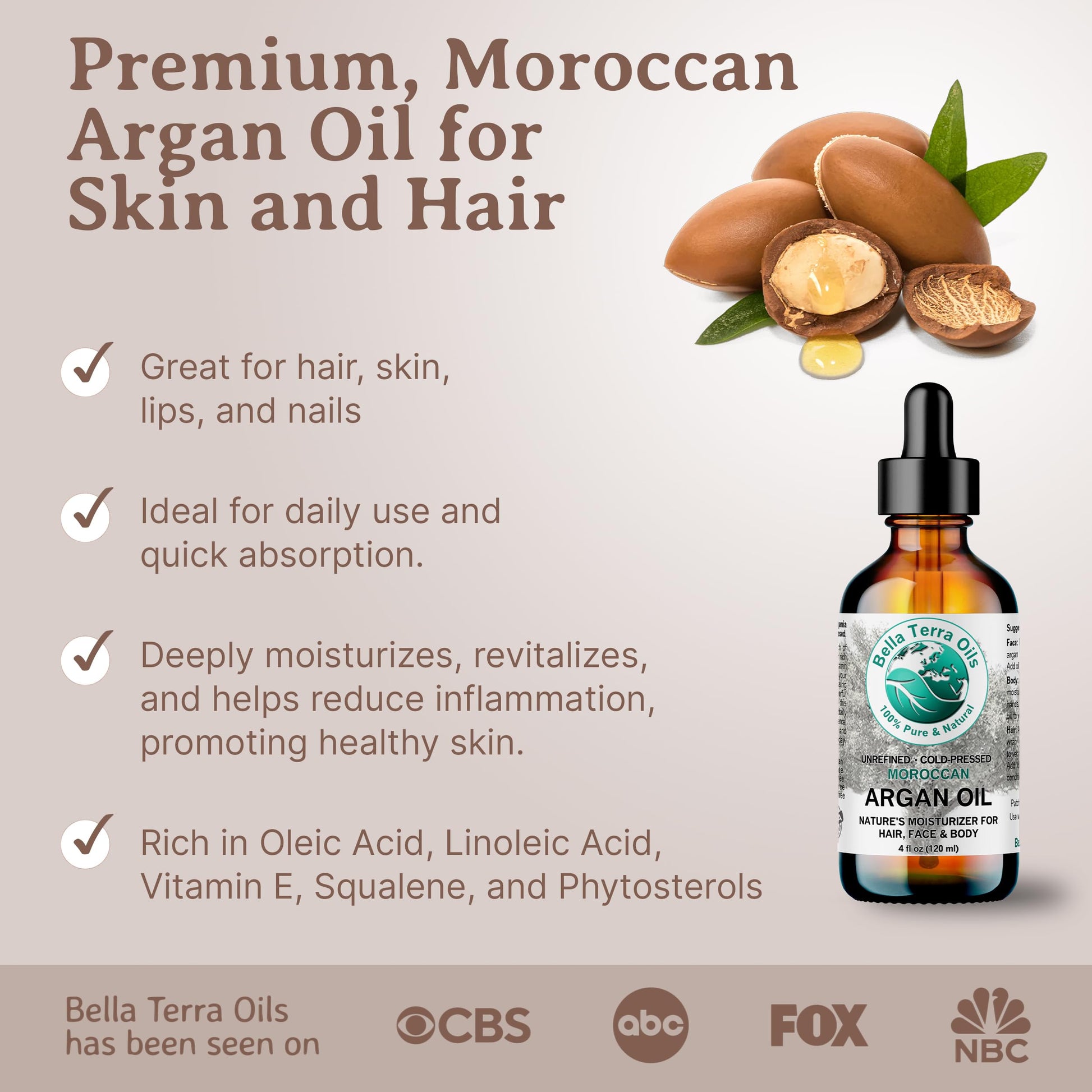 Argan oil 8 oz 100% Pure Moroccan Cold-pressed Organic Unrefined - Bella Terra Oils