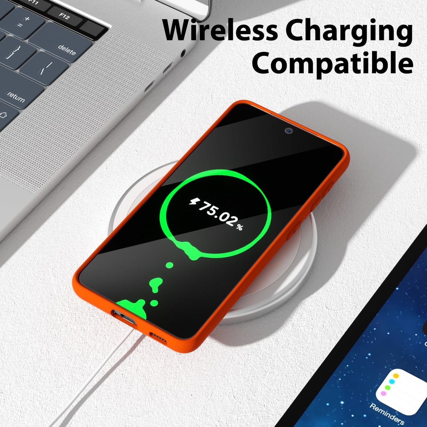 oakxco - Funda de silicona líquida para Samsung Galaxy S21 Plus, color sólido fluorescente, delgada, de goma suave, de TPU suave, gel mate, para mujeres y niñas, color naranja neón quemado