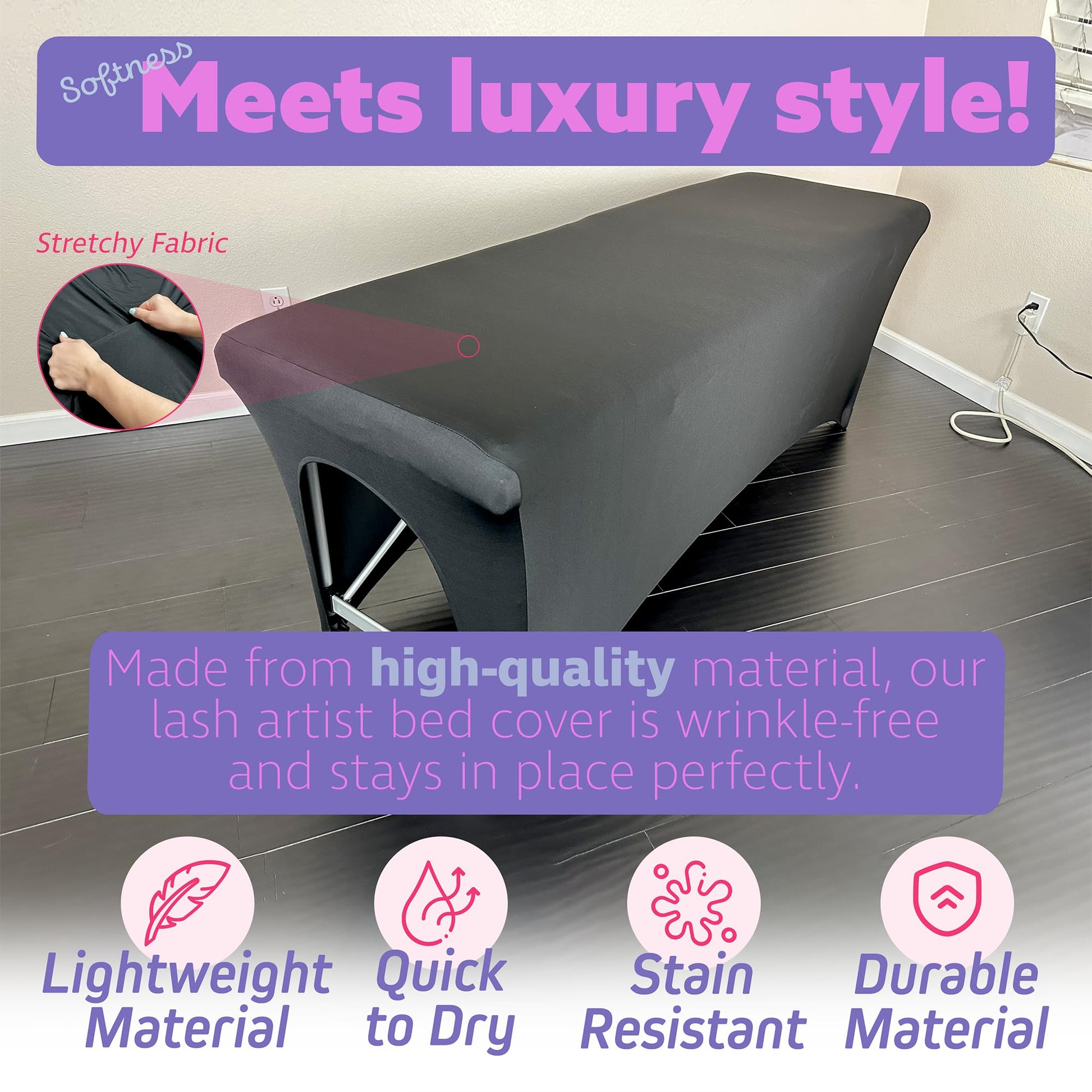 Funda de cama de spa para extensión de pestañas, funda de cama TopBuy, excelente para una mesa de pestañas o cama de masaje (negro)