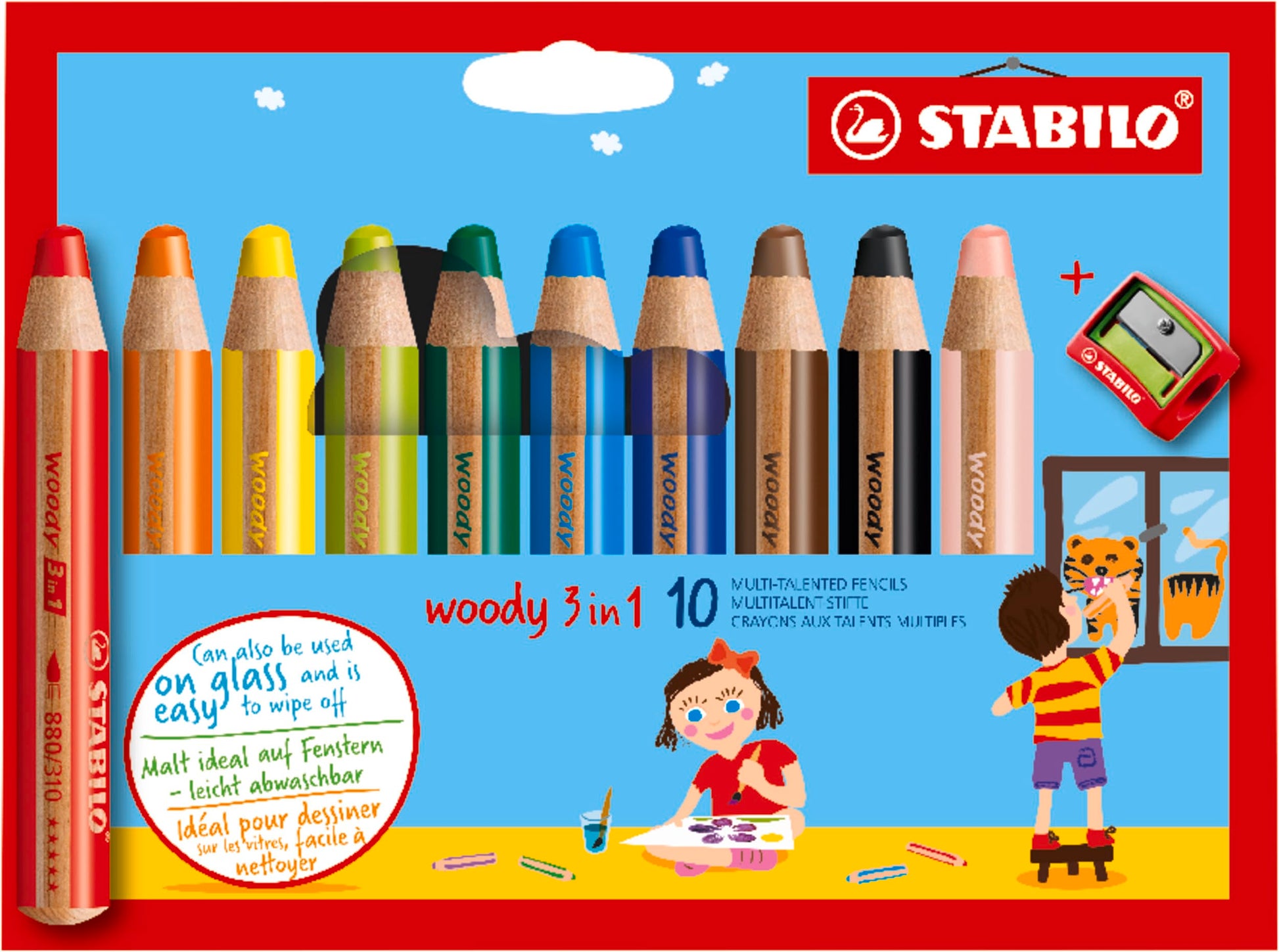 Lápiz STABILO 3 en 1 Multicolor de Madera, Juego de 10 Colores