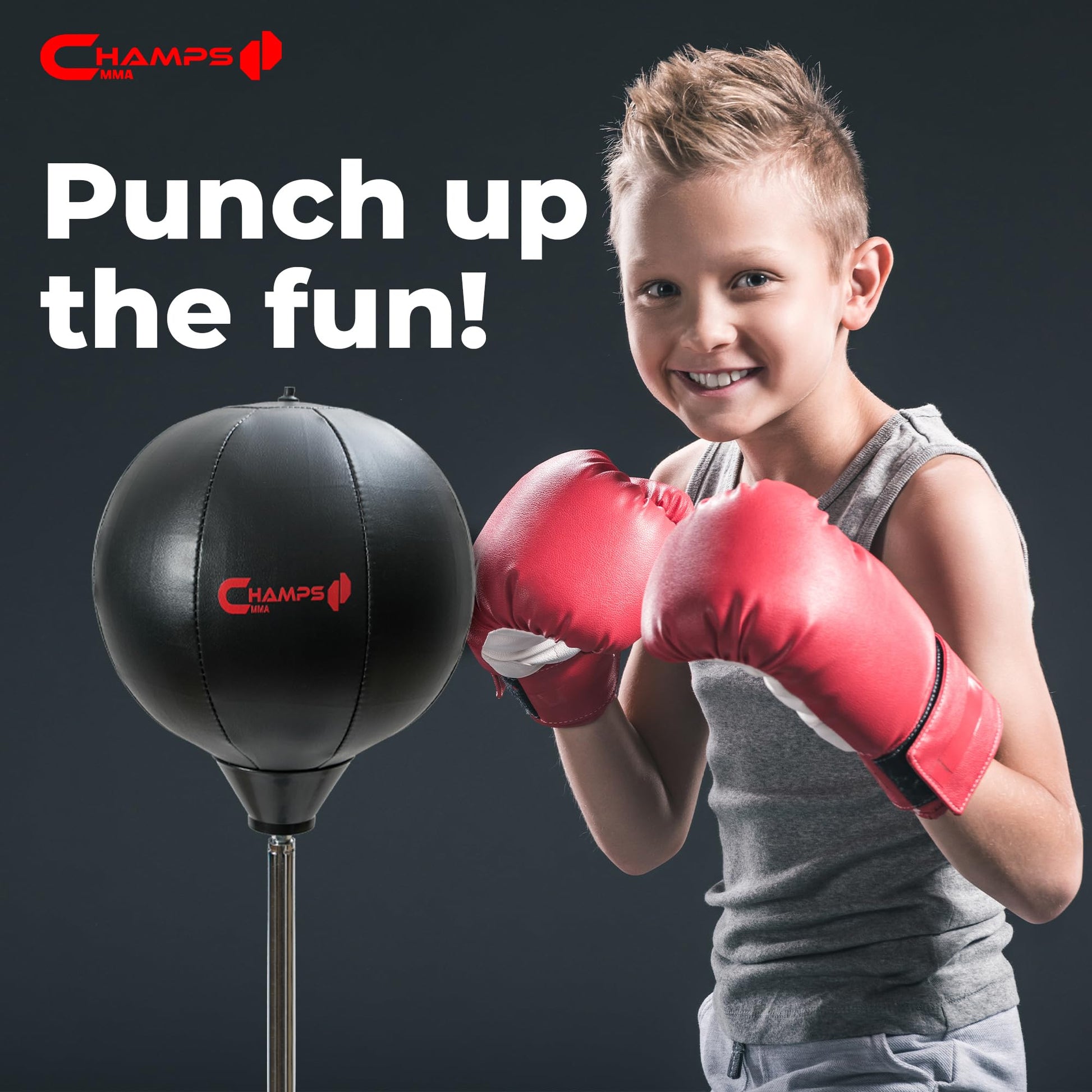 Champs MMA - Bolsa de Boxeo para niños, para niños de 6 a 16 años, Bolsa de Boxeo para niños con Soporte y Guantes, Equipo de Ejercicio para Agilidad, Kit de Entrenamiento de coordinación Ojo-Mano