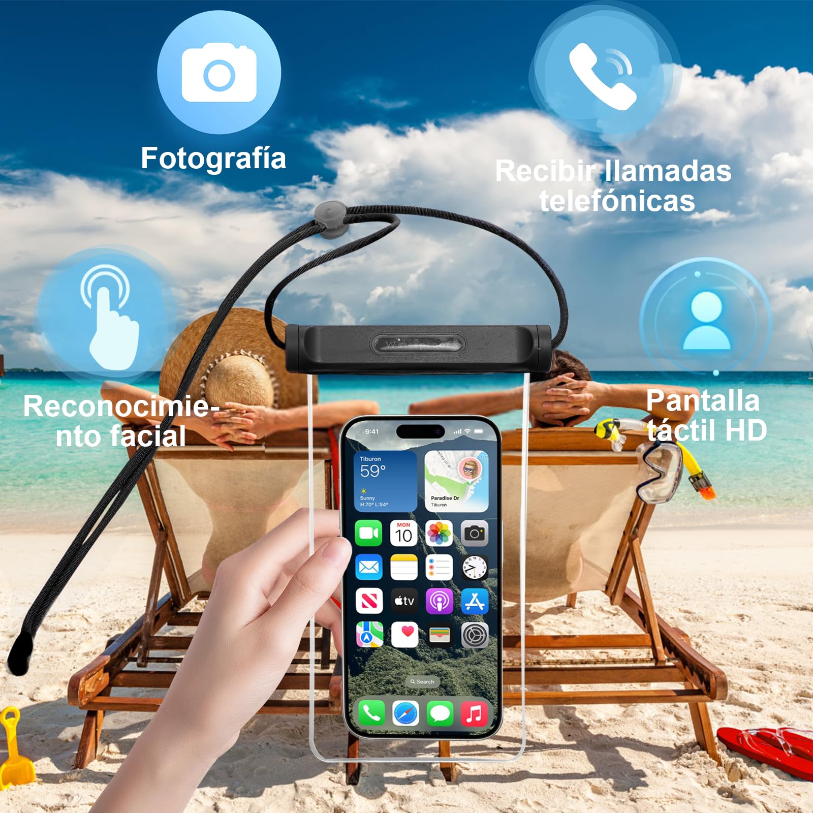 Fundas Impermeables para iPhone Universal Negro Blanco Pantalla Táctil Exterior Seaside Bolsa para Teléfono hasta 7.2 Pulgadas