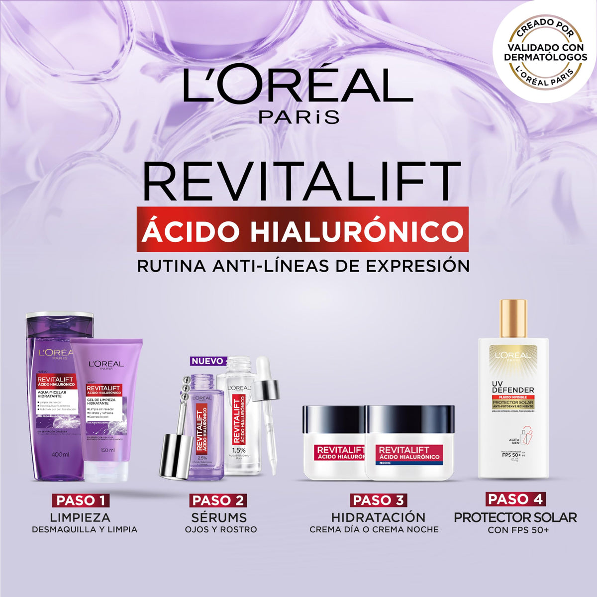 L'Oréal Paris Agua Micelar Revitalift Ácido Hialurónico, 400ml