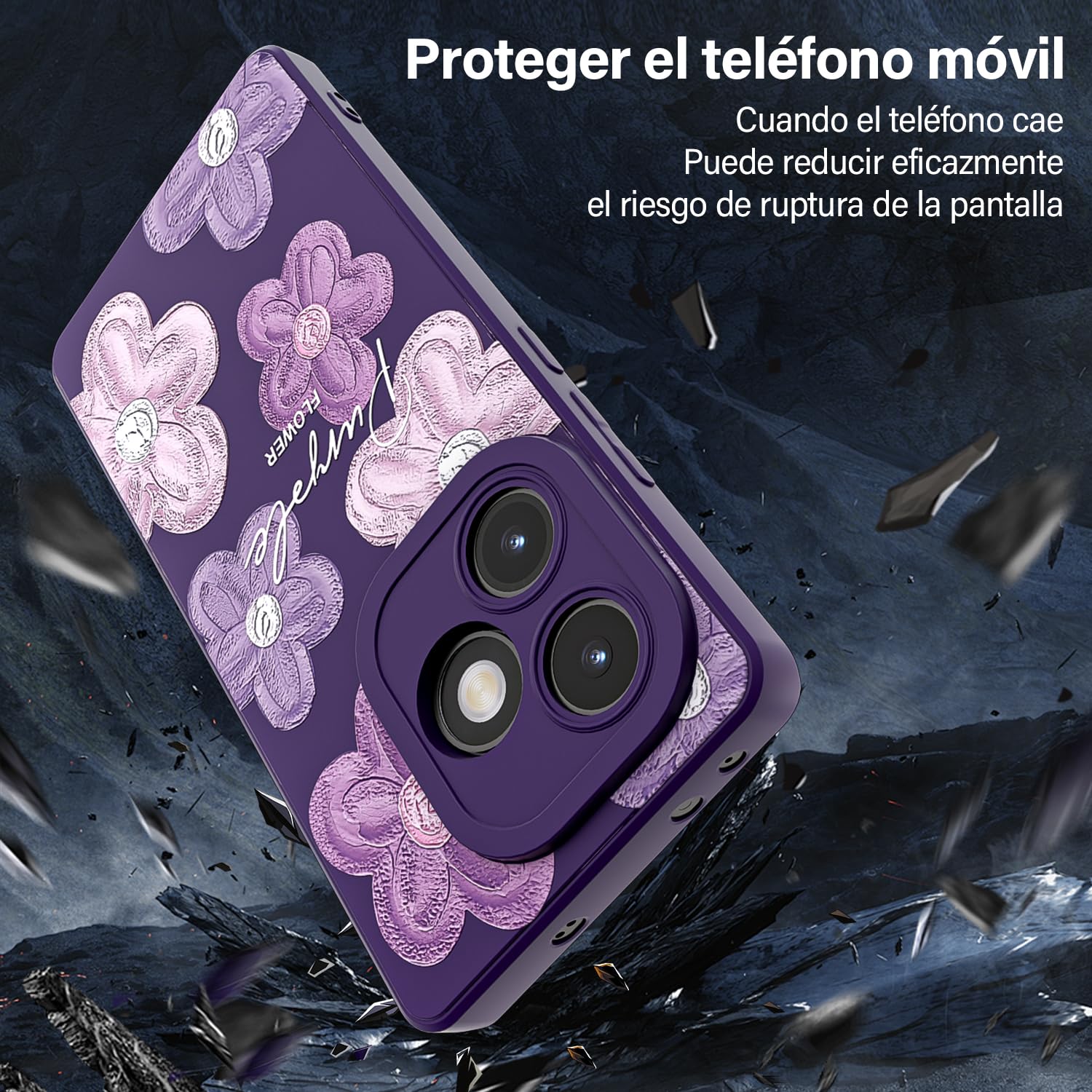 Threehao Funda para Realme GT 6 y Realme GT 6T Case Uso Rudo, Ultra Delgado Flexible Púrpura Suave TPU Silicona Carcasa con Moda Aesthetic Dibujos Flores, Antigolpes Anti-arañazos Protectora