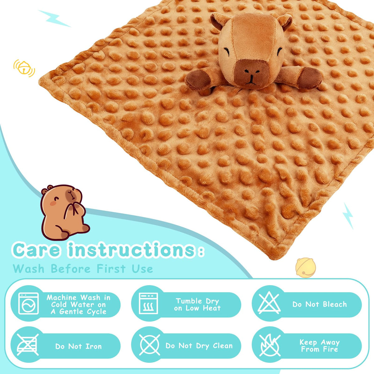 Sprinqdawin Loveys para Bebés, Manta de Seguridad de Bebé Kawaii Capybara para Recién Nacido Infante Niño Pequeño Juguete de Abrazo Animal de Peluche, Mantas de Seguridad Lovey Capybaras Regalos Bebé