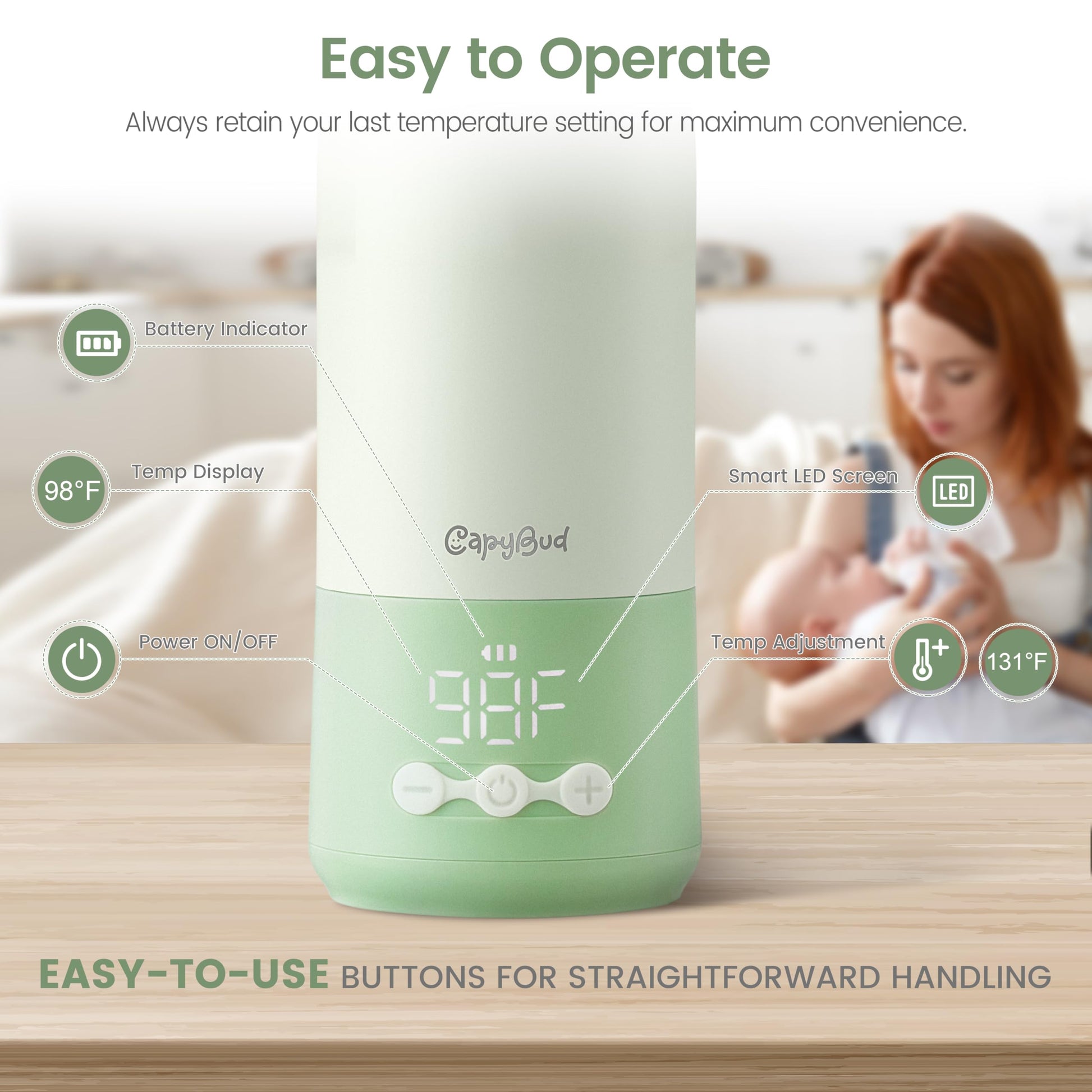 Calentador de Botellas CapyBud Portátil Rápido 3 Minutos para Viajes 12 Onzas