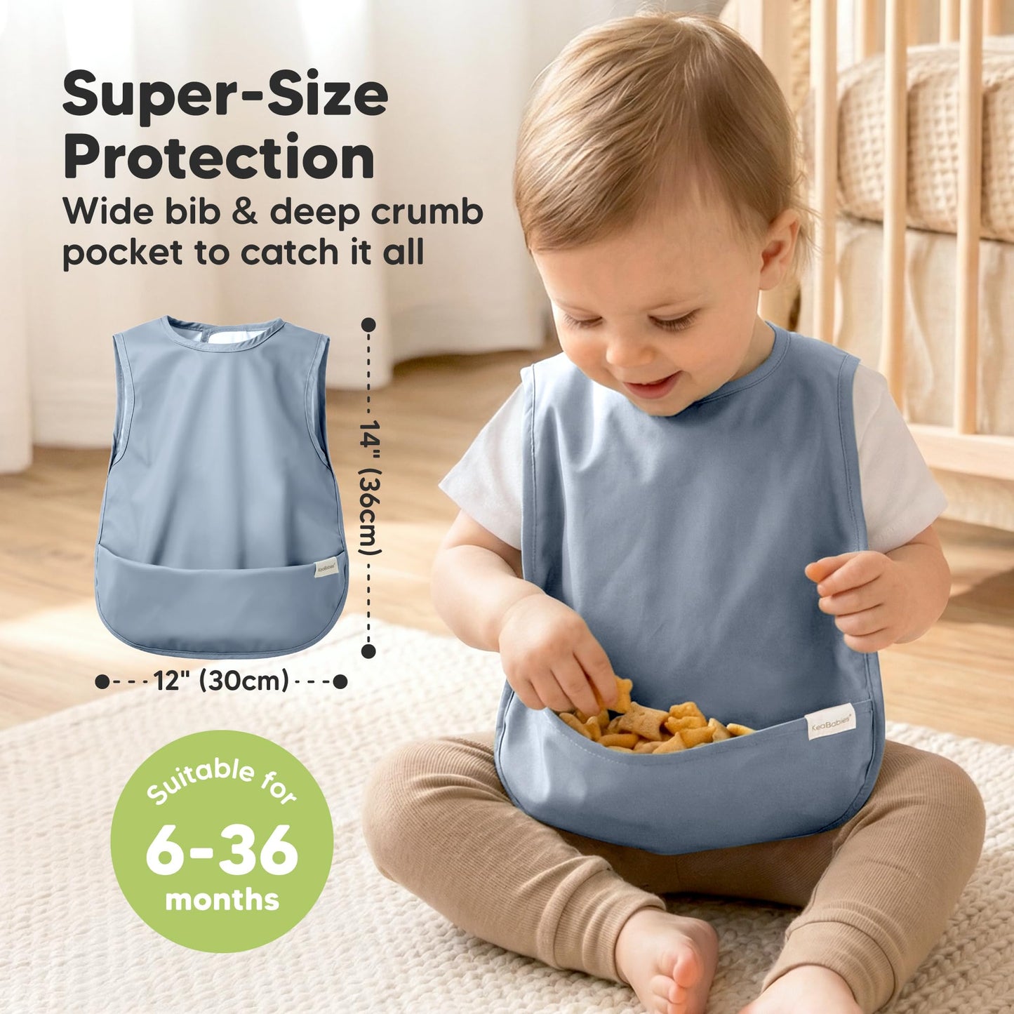 KeaBabies - Baberos impermeables para bebé niña, niño, paquete de 2 baberos ligeros y grandes para comer, colector de alimentos portátil, esenciales de alimentación para bebés, de 6 a 12 meses, bata