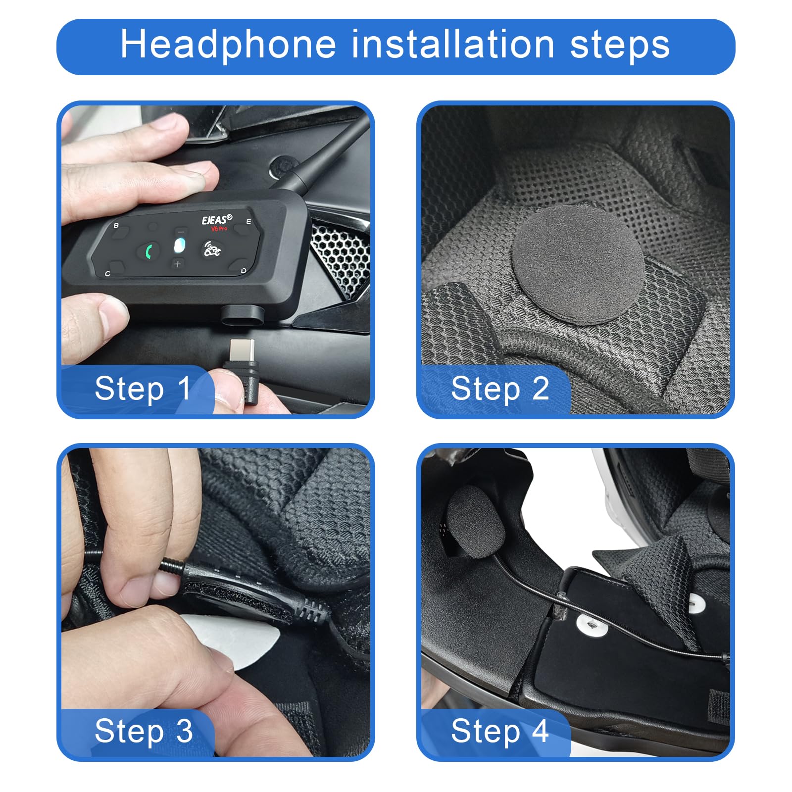 EJEAS V6 Pro Intercomunicador para Casco de Moto, 2 Riders 1200M Sistema de Comunicación Universal con Cancelación de Ruido y Resistente al Agua para Dirt Bike/ATV/Moto de Nieve (1PC)