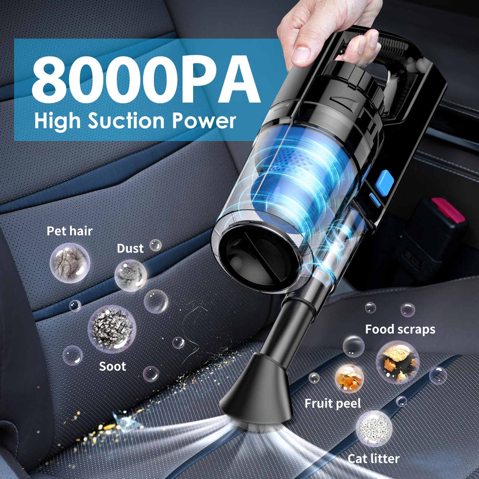 Kit de limpieza de interiores, kit de limpieza de interiores de coche, 17 piezas con aspiradora de mano, cepillos de detalles de coche, herramienta de limpieza de parabrisas, suministros de limpieza