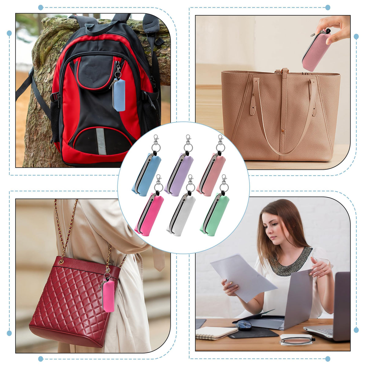 GOCOHHI - Soporte de 6 piezas para bálsamo labial, bolsa portátil para lápiz labial, accesorios de viaje, regalo ideal para mujeres, Color sólido, 1.37 * 1.37 * 4.52 inch, Bolsa