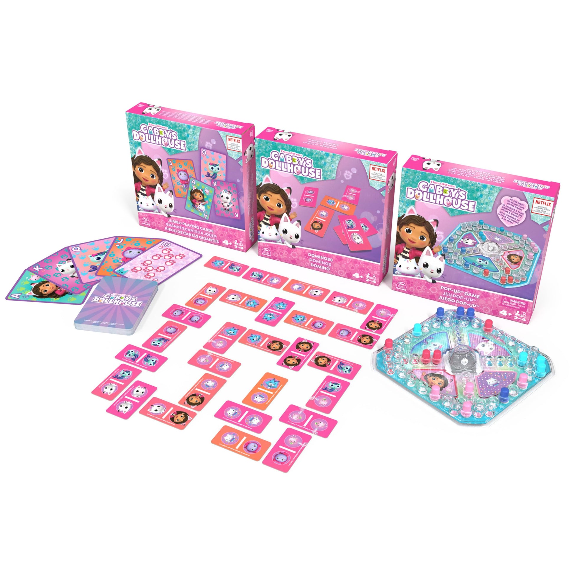 Cardinal, Conjunto de Regalo de 3 Juegos de La Casa de Muñecas de Gabby, Juego Pop-Up, dominó y Juego de Cartas Gigantes, Juguetes para niños de Gabby's Dollhouse, para niños a Partir de 4 años
