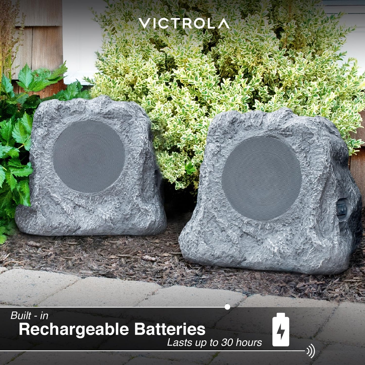 Innovative Technology Premium 5-Watt Bluetooth Outdoor Rock Speakers with A/C Adaptor and Built In Rechargeable 5200mAh Battery, Pair, Charcoal - ITSBO-513P5