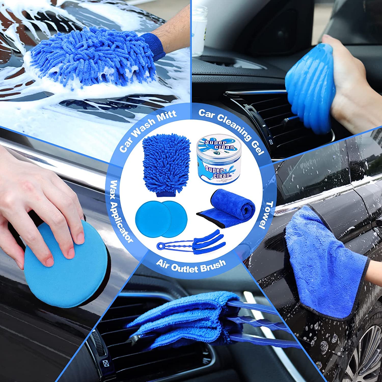 Korins Juego de Cepillos para Limpieza de Coches, 27PCS Kit de Cepillo de Limpieza de Llantas de Coche, Juego de Cepillos para Taladro, Kit de Lavado para Interior, Exterior y Ruedas