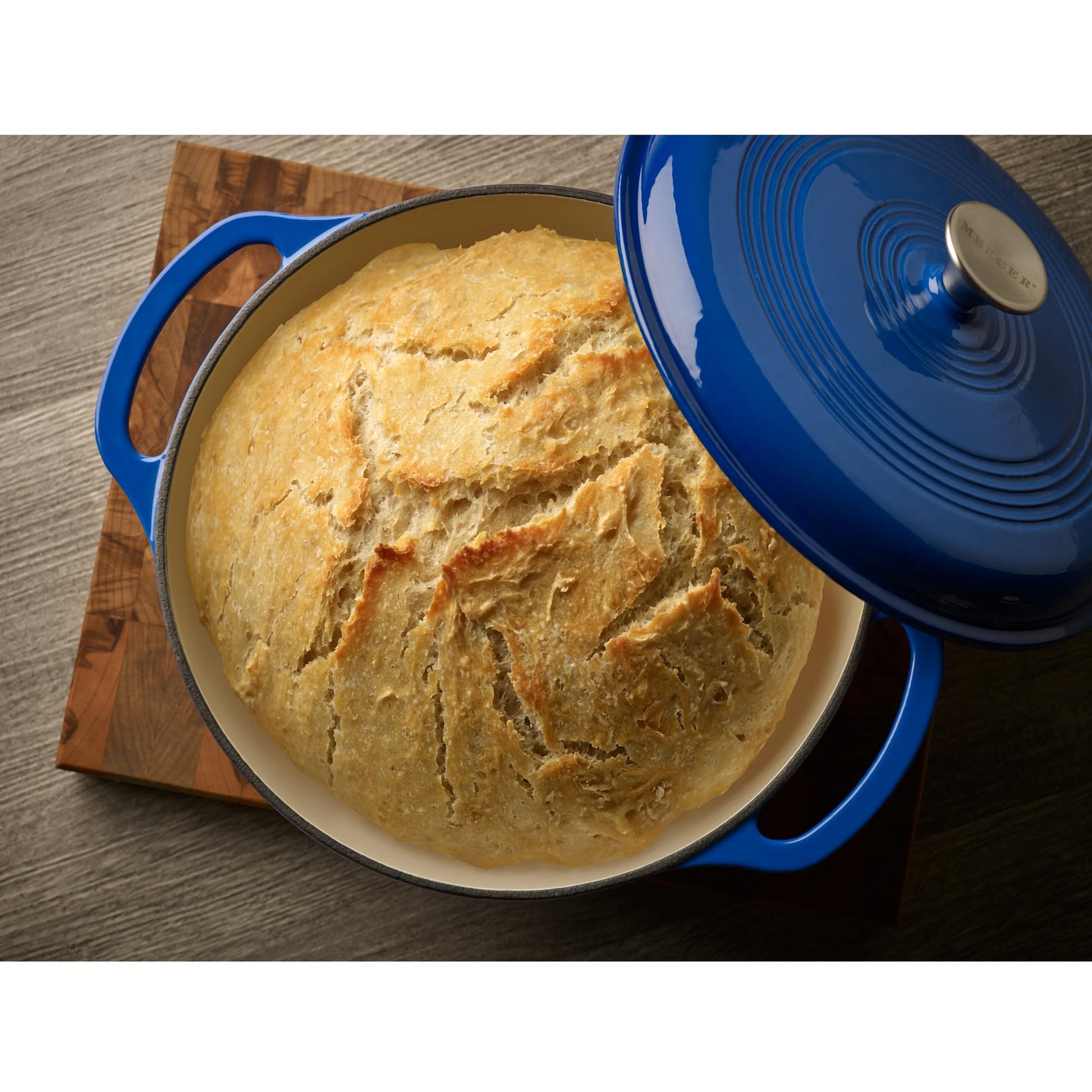 Mercer Culinary Horno holandés redondo de hierro fundido esmaltado, 6 cuartos de galón, azul marino