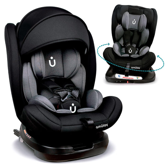 Autoasiento Amulay ISOFIX 360° Gris Negro para Niños