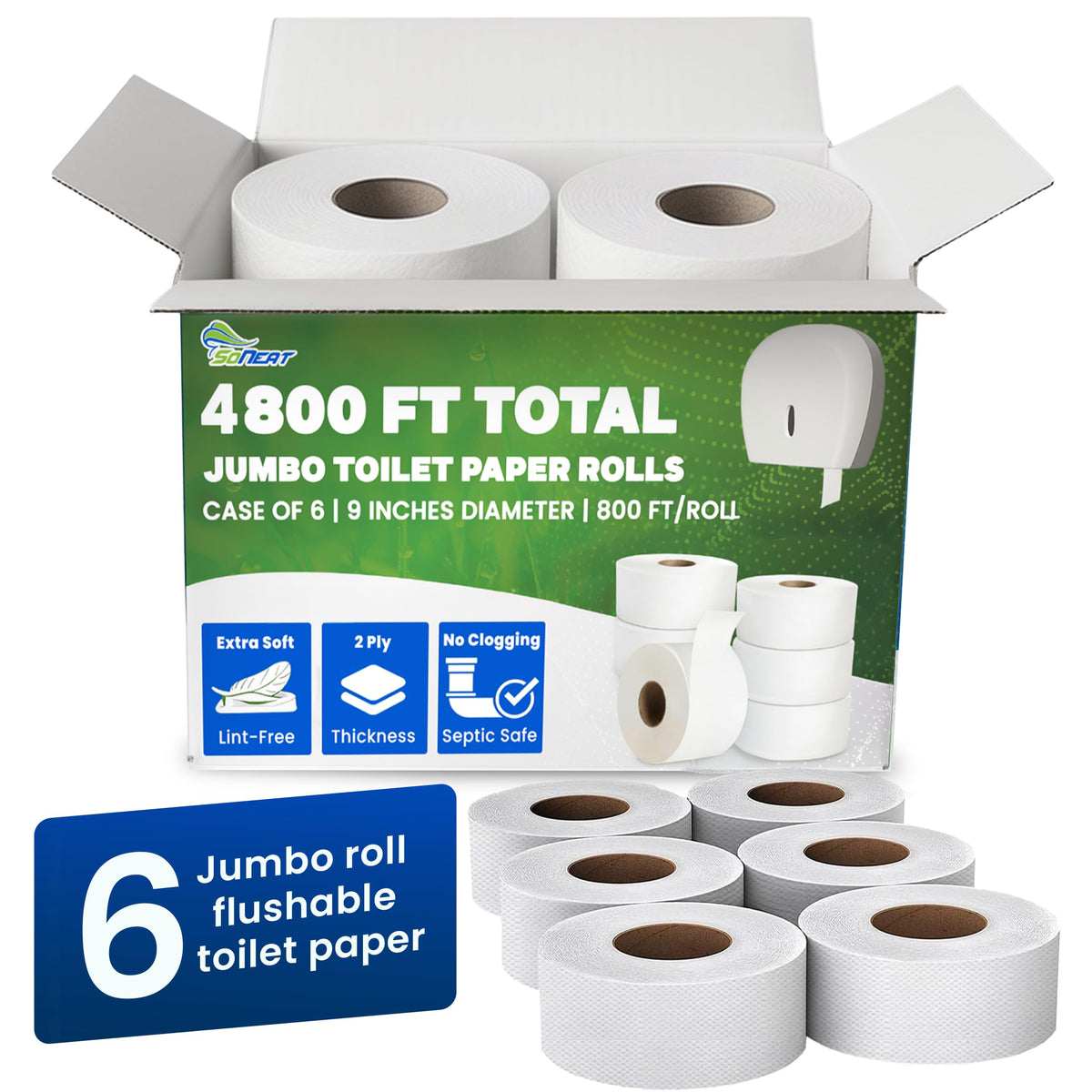 Papel Higiénico Jumbo SoNeat Blanco 2 Capas Certificado FSC y ISO para Baño Comercial