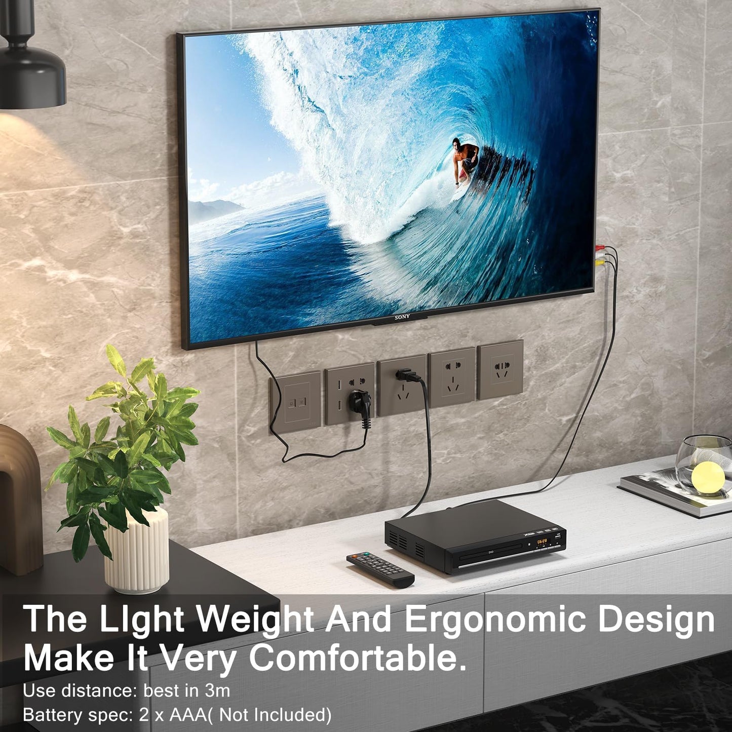 LOMENTICSAll-Region DVD Players for TV with HDMI，CD Player for Home Stereo System, HDMI and RCA Cable Included，Enjoy an Excellent Sound Quality Experience