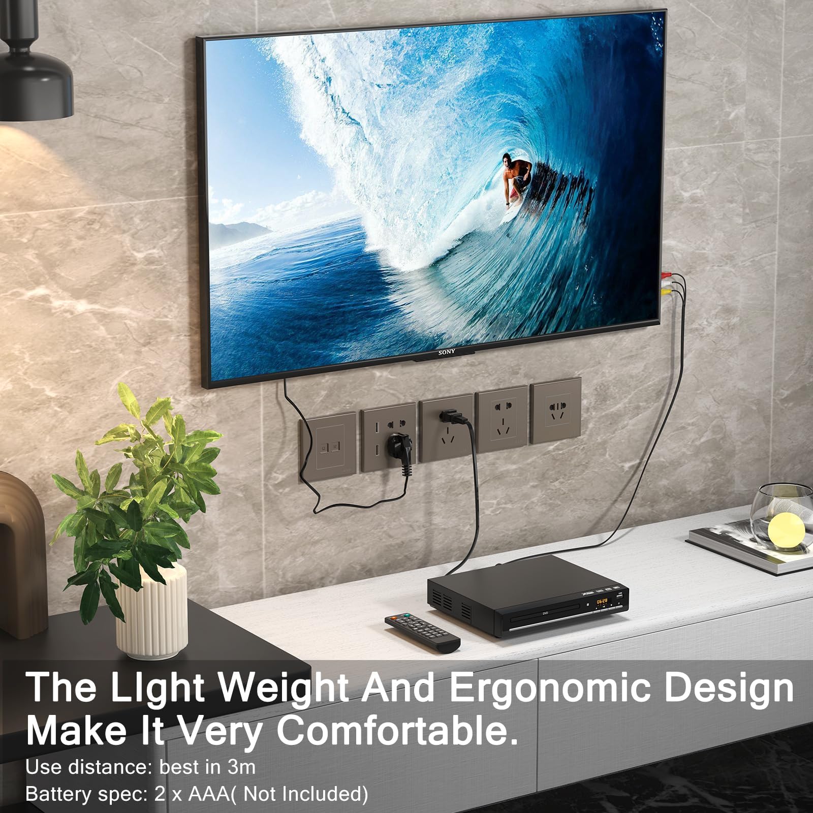 LOMENTICSAll-Region DVD Players for TV with HDMI，CD Player for Home Stereo System, HDMI and RCA Cable Included，Enjoy an Excellent Sound Quality Experience