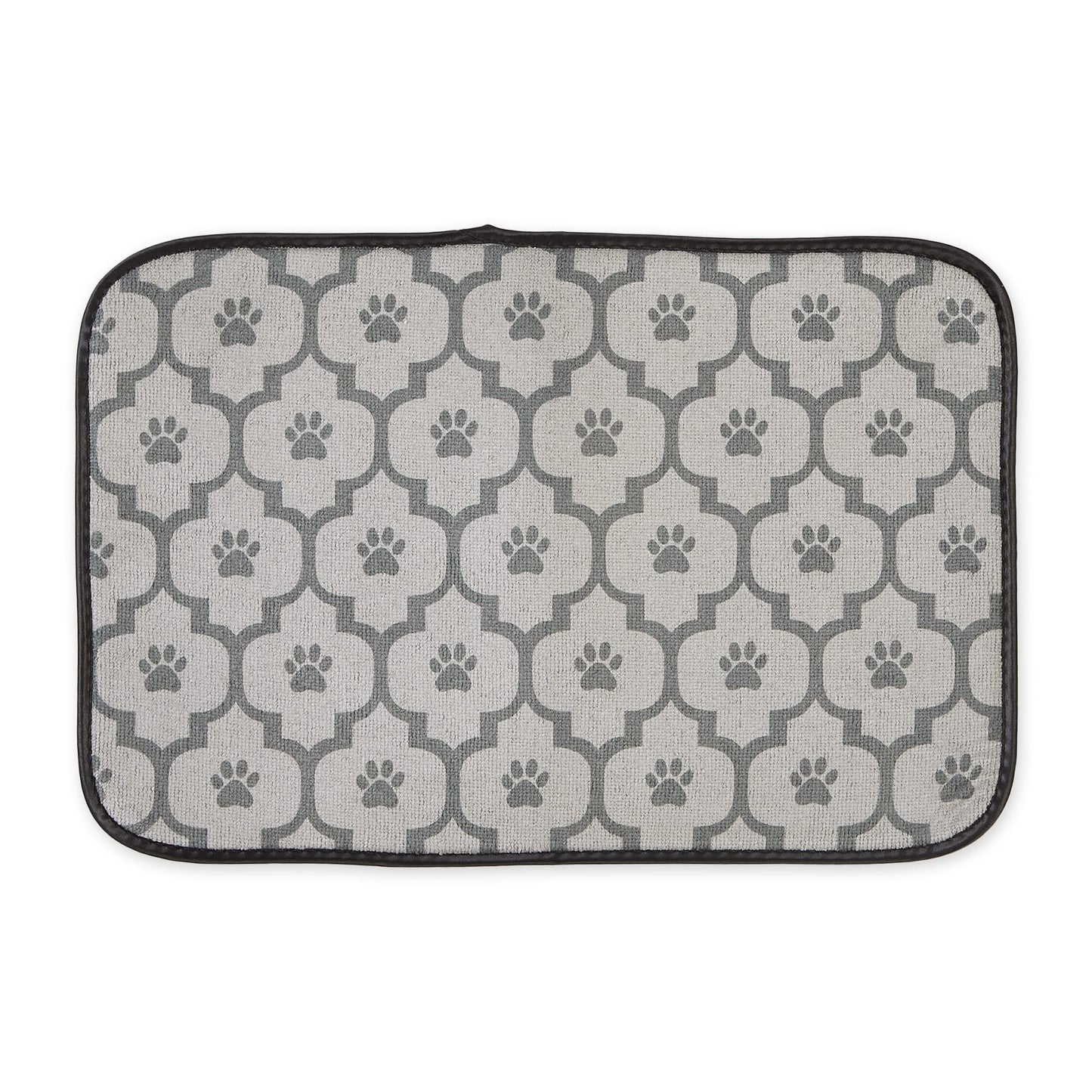 Bone Dry DII Lattice Paw Print Pet Mat for Food, Water, Treats in Microfiber for Maximum Absorbency - Gray,12x18