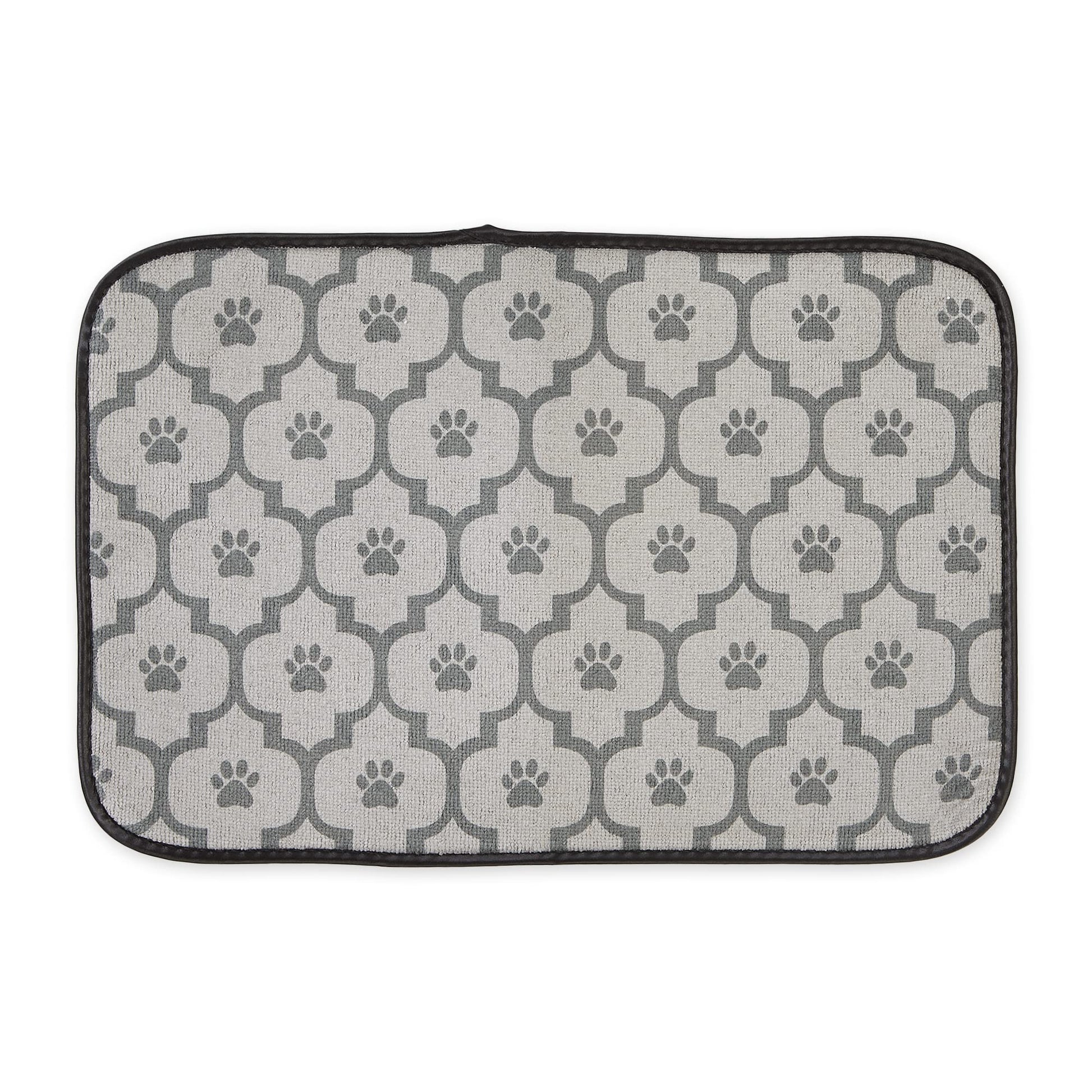 Bone Dry DII Lattice Paw Print Pet Mat for Food, Water, Treats in Microfiber for Maximum Absorbency - Gray,12x18