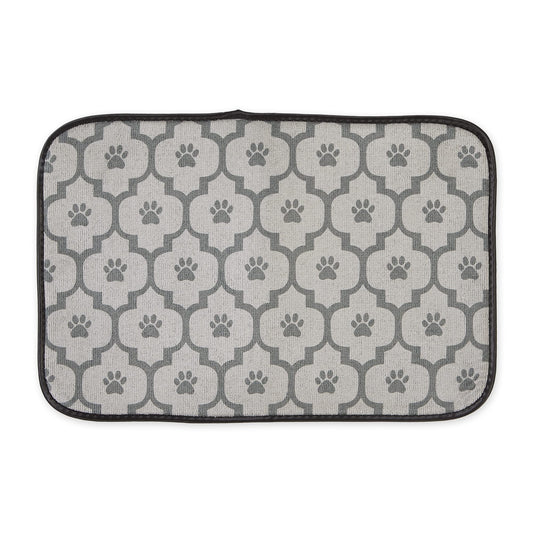 Bone Dry DII Lattice Paw Print Pet Mat for Food, Water, Treats in Microfiber for Maximum Absorbency - Gray,12x18