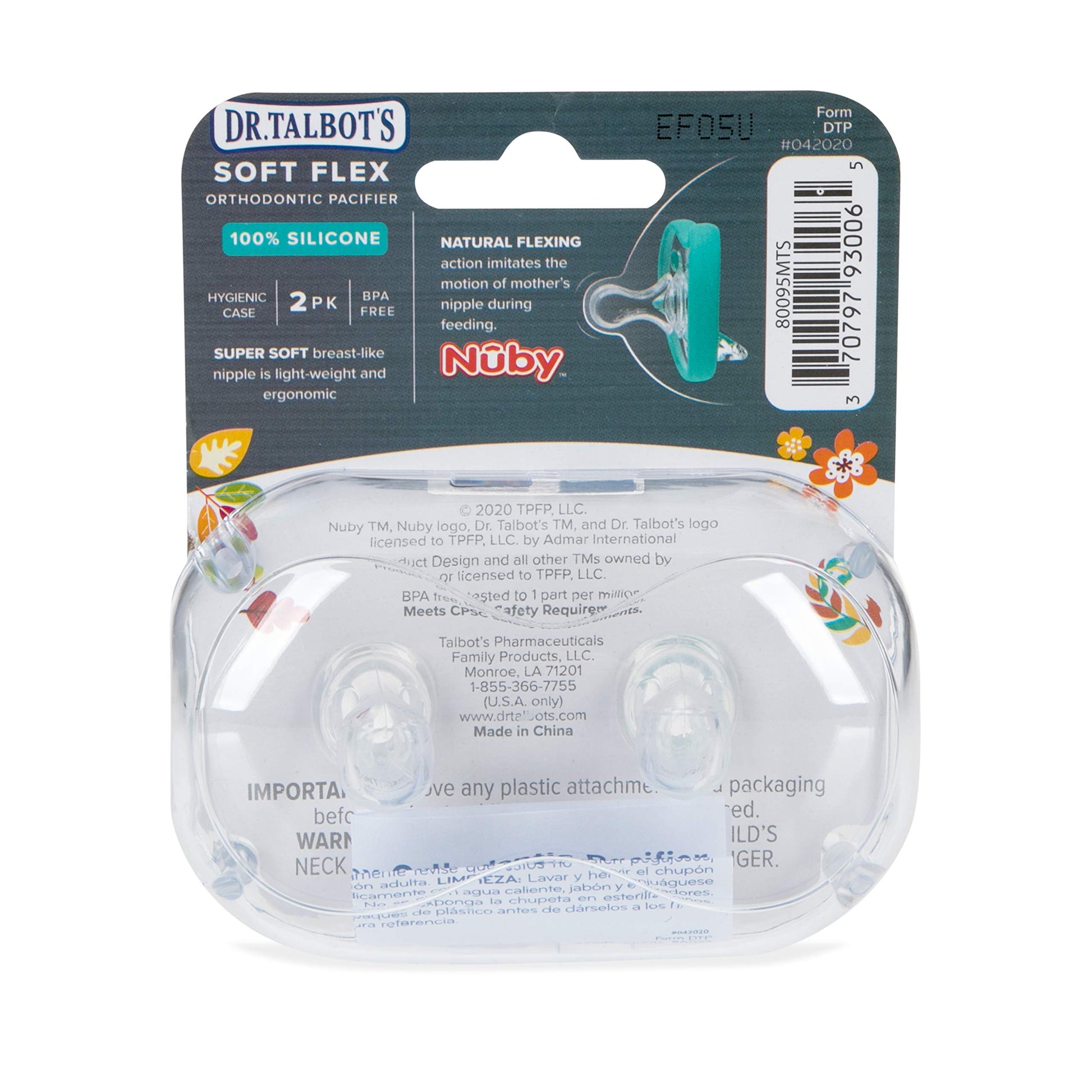 Chupetes Ortodónticos Dr. Talbot's Azul Gris Soft-Flex 6-12 Meses Paquete de 2