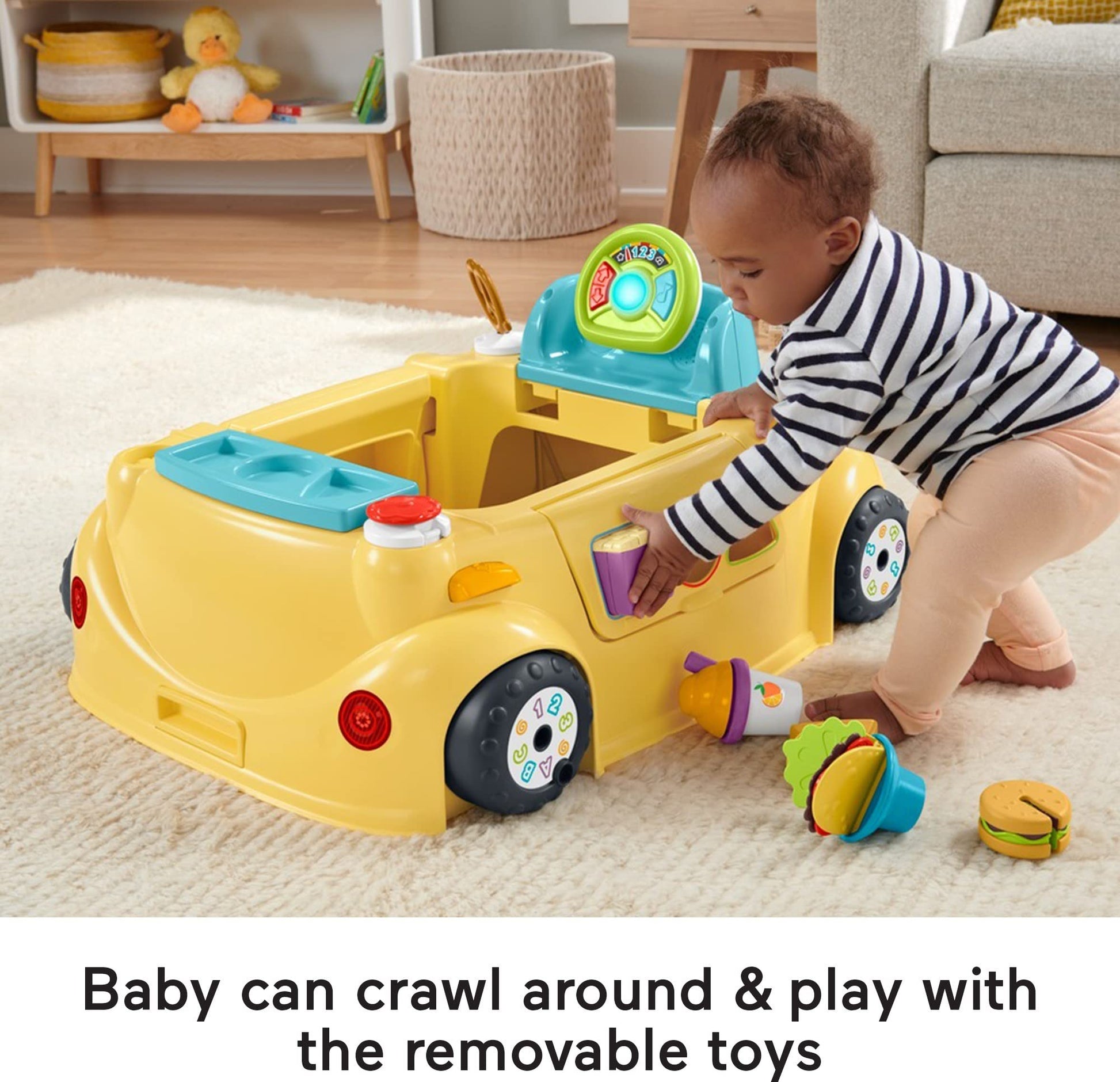 Fisher-Price - Juguete de aprendizaje de bebé a niño pequeño 2 en 1 Servin' Up Fun Jumperoo Centro de actividades con luces musicales y juego de rompecabezas de clasificación de formas