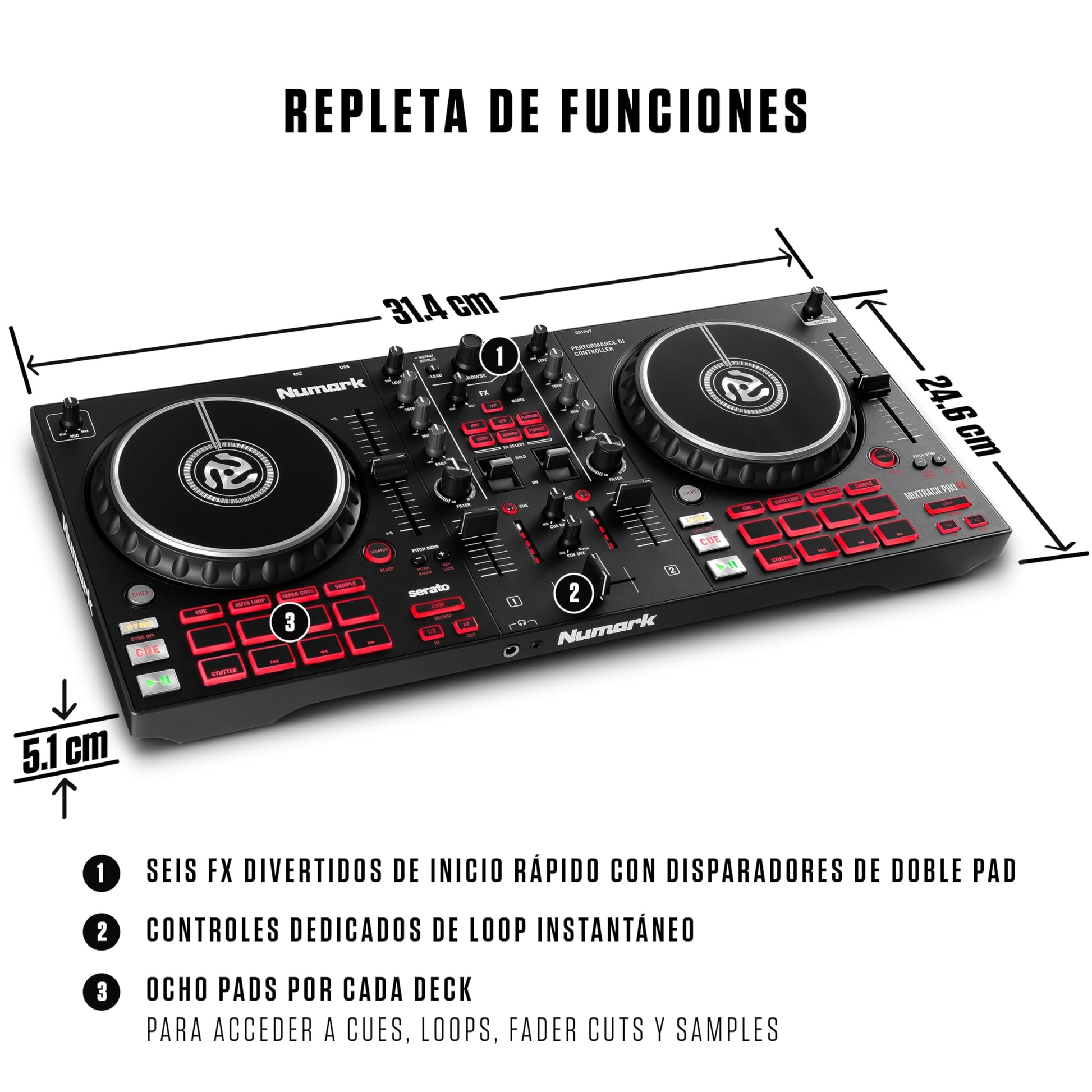 Controlador DJ Numark Mixtrack Pro FX Plata con Jog Wheels Táctiles para Serato DJ