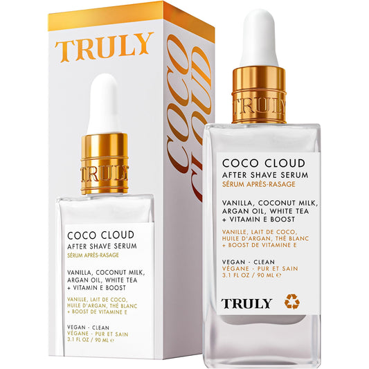 Truly Beauty Coco Cloud After Shave Serum - Alleviates Post Shave Dryness, Ingrowns with Argan Oil, Vanilla & Coconut - After Shave Oil for The Whole Body - 3 Fl Oz