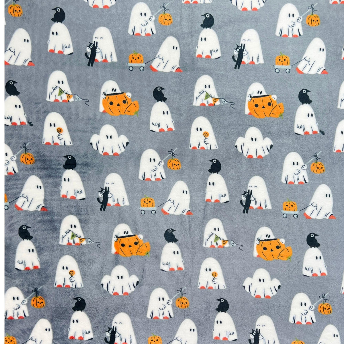 Manta de forro polar de fantasma de Halloween: fiesta de fantasmas de bebé sobre fondo gris, manta de terciopelo de felpa suave para sofá, cama, recámara, 127 x 177 cm