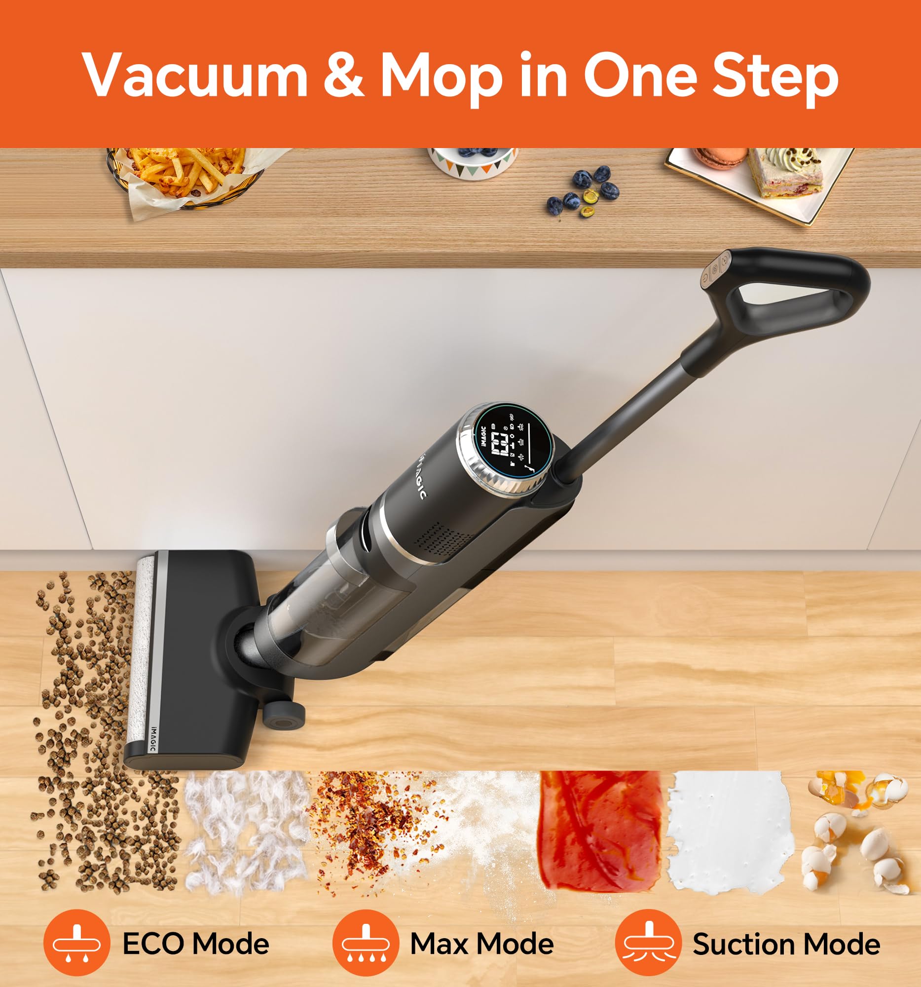 IMAGIC M3 - Aspiradora para mojado y seco, todo en uno para suelos duros, limpiador de suelos ligero para desastres pegajosos con limpieza de bordes, autolimpieza y secado al aire caliente, color gris