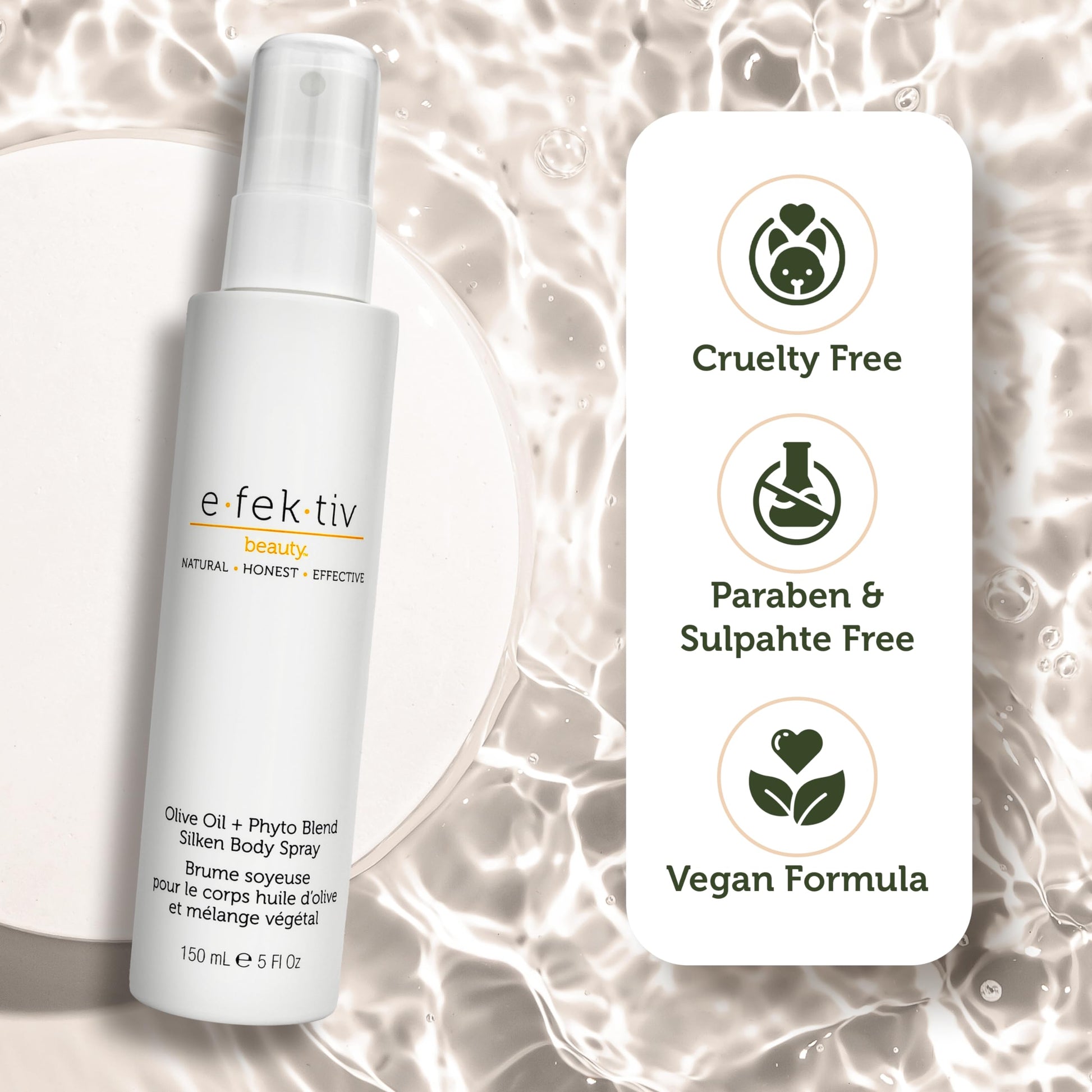 e.fek.tiv beauty Spray de Aceite de Oliva + Mezcla de Fitosistemas para el Cuerpo - Bruma Hidratante - Tratamiento de la Piel Seca - Aceite de Hidratación Intensa - Libre de Crueldad - 148 ml
