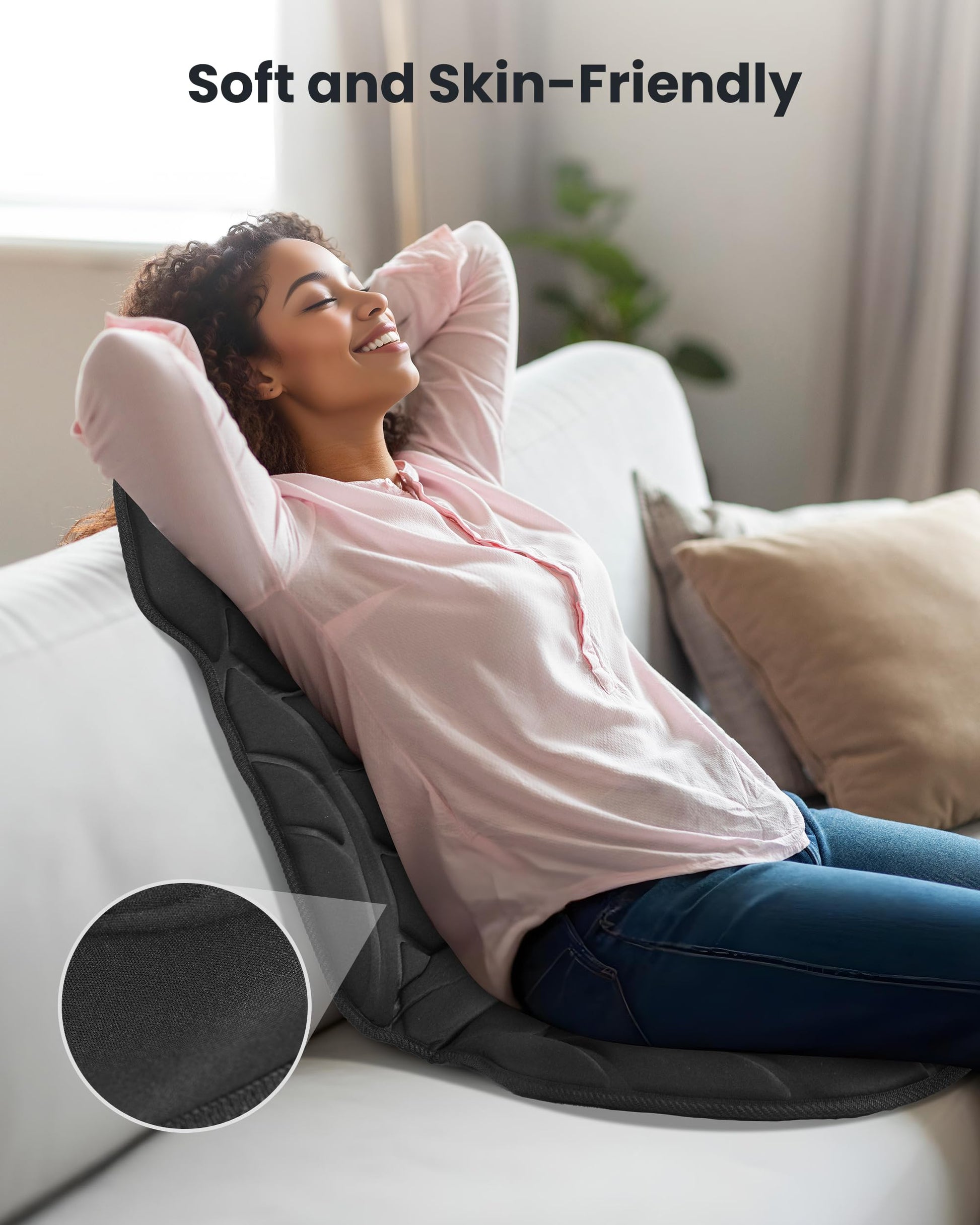 COMFIER Cojín de masaje para asiento, masajeador de espalda con 8 nodos de masaje y 5 modos, almohadilla de masaje para silla ajustable con calor para oficina en casa, almohadilla de silla con calef