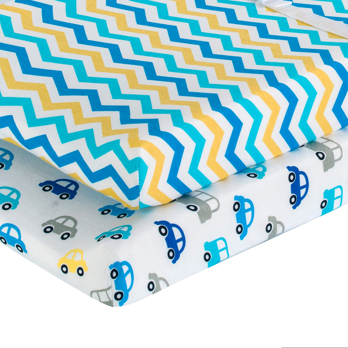 EVERYDAY KIDS - Paquete de 2 fundas para cambiador de bebé para bebé niño, se adapta a la mayoría de los cambiadores de mesa; punto de punto 100% algodón, transpirable, suave cambiador de mesa, coches
