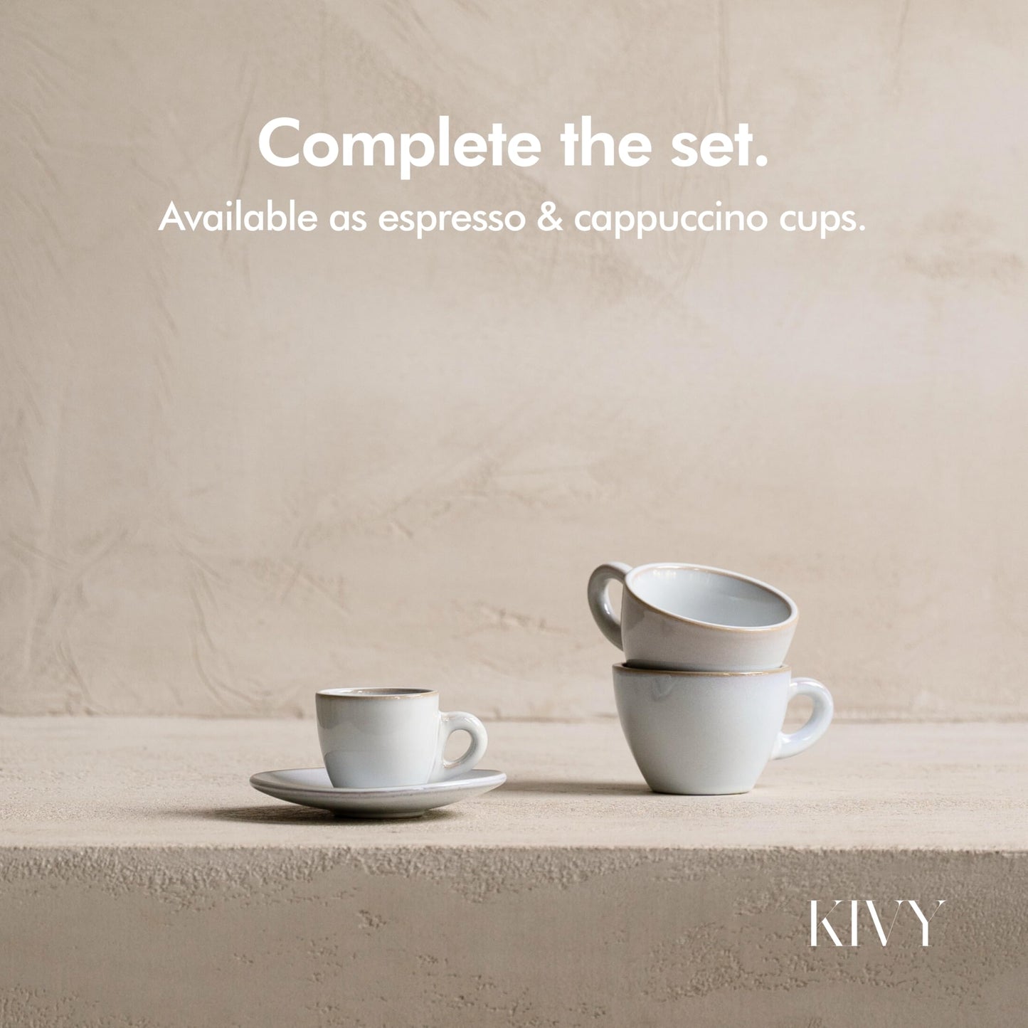 KIVY - Juego de 4 tazas de café expreso de gres de 3 onzas, tazas y platillos de demitasse de estilo italiano, color gris de pared gruesa