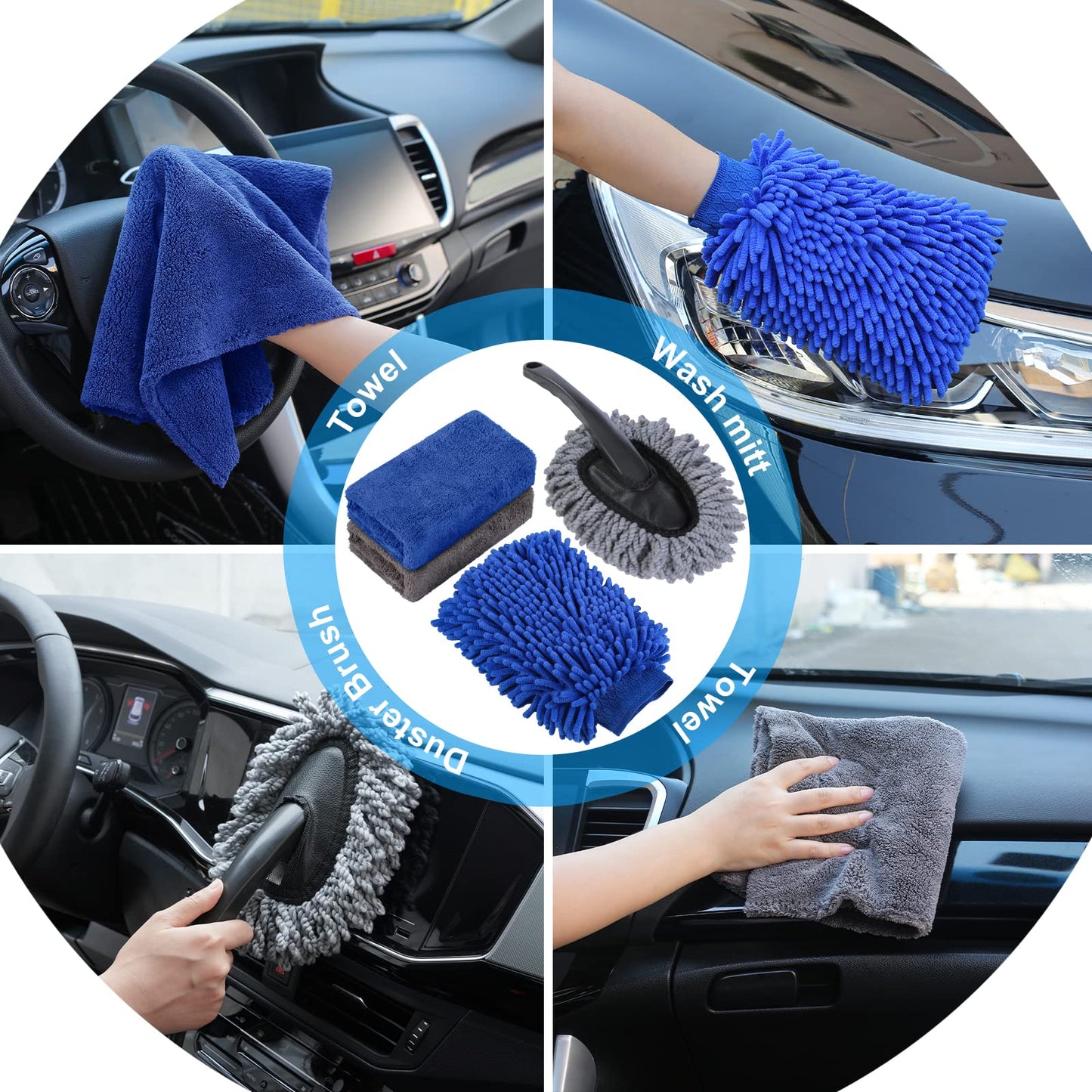 AUTODECO - Kit de 41 piezas de limpieza de coche, kit de limpieza de detalles interiores con aspiradora de mano de alta potencia, cubeta plegable, herramienta para parabrisas, pala de nieve, cepillo