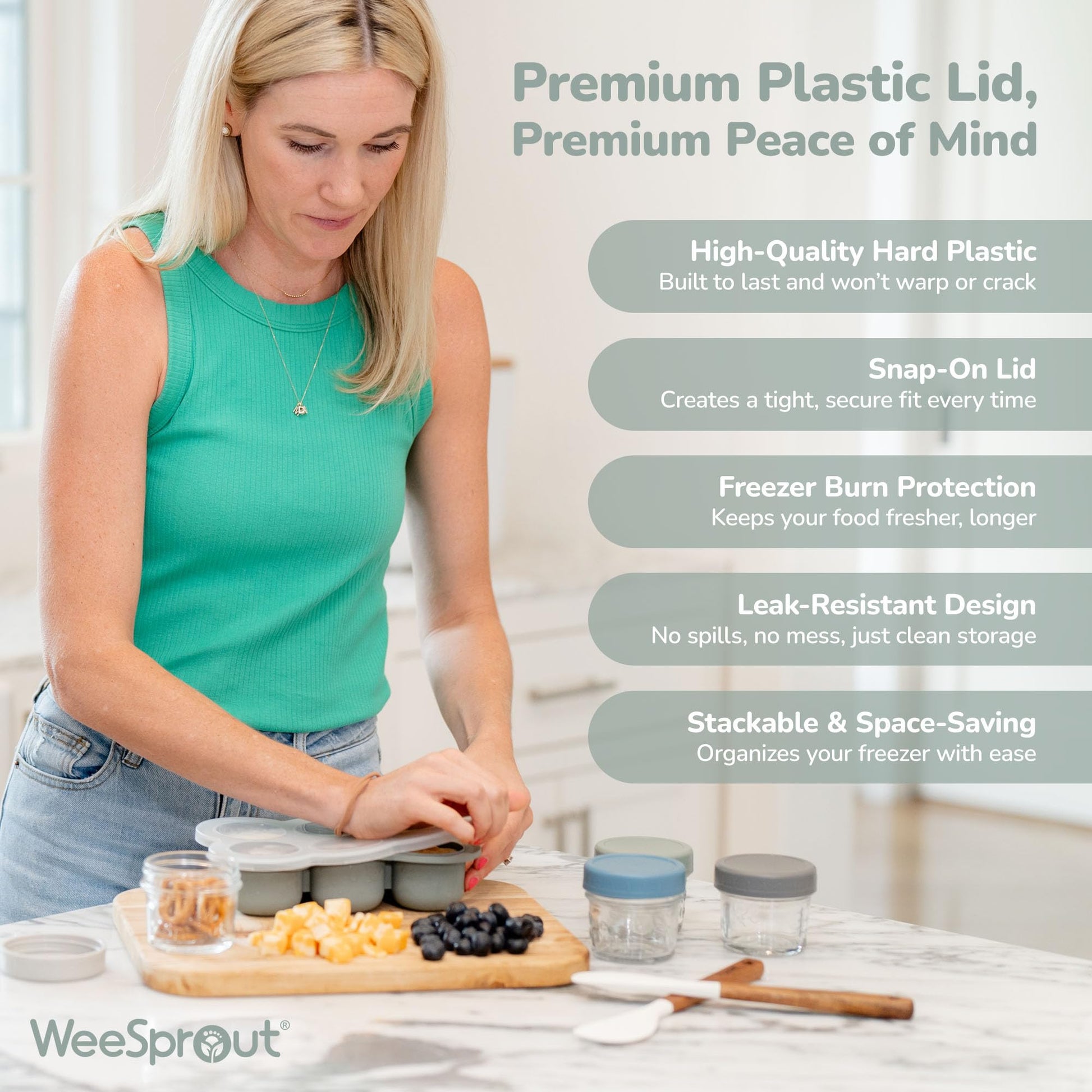 Bandeja de congelador de silicona WeeSprout con tapa a clip, contenedor de almacenamiento de alimentos perfecto para alimentos caseros para bebés