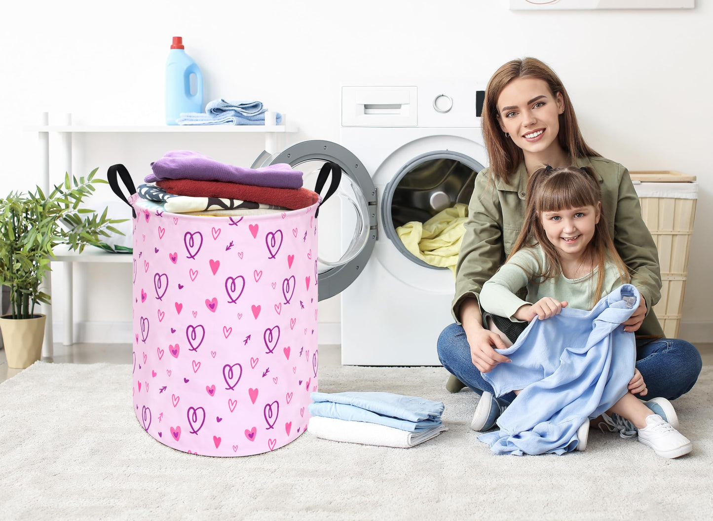 ACMUUNI Cesta plegable para ropa de lavandería para niños, cesta organizadora de almacenamiento plegable, almacenamiento de ropa de juguete con asas para recámara de niños y niñas, decoración de