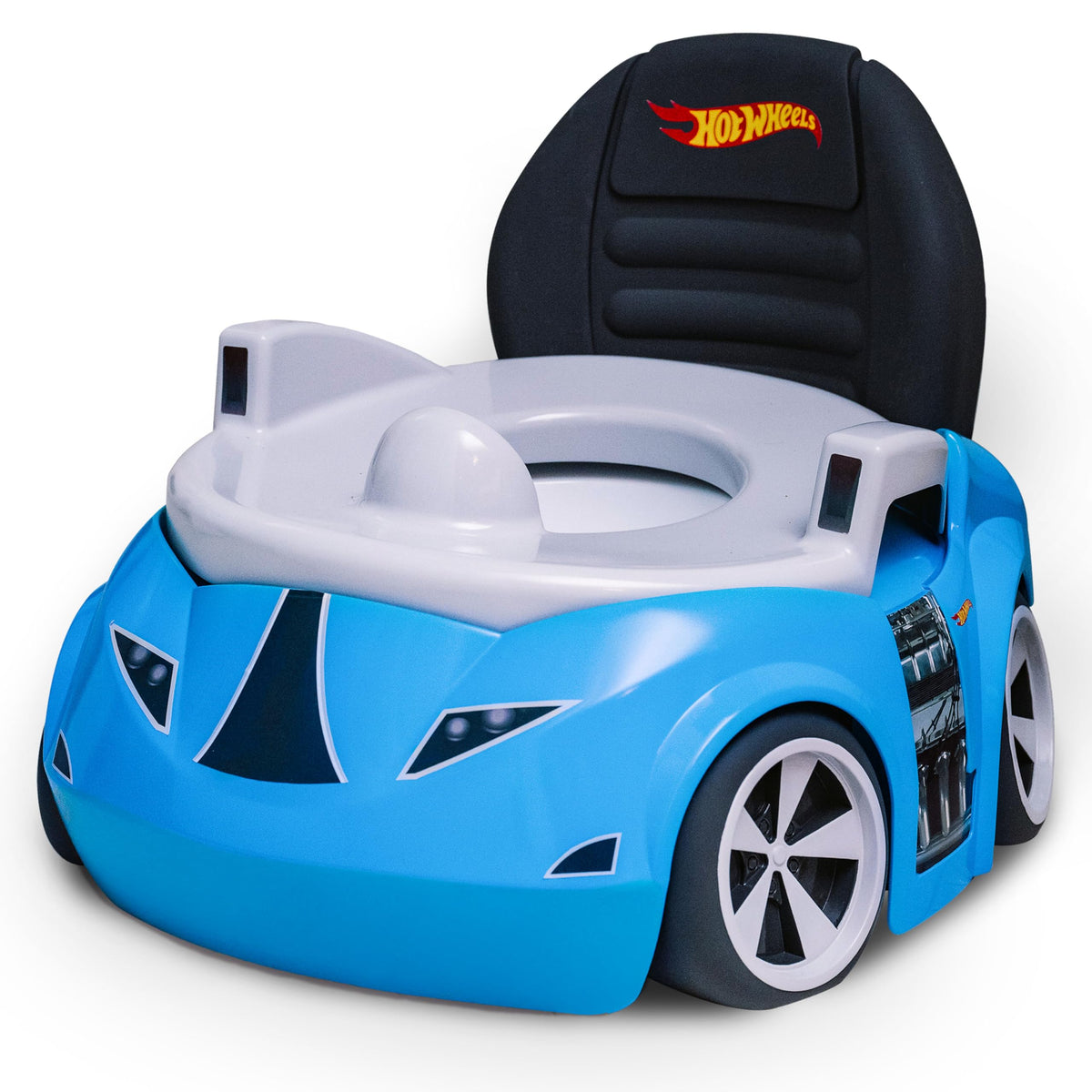 Hot Wheels Asiento de Inodoro Azul de Carreras para Entrenamiento de Orinal, Incluye Asiento de Inodoro Desmontable para Niños Pequeños y Orinal para Niños, para Edades de 12 Meses en Adelante