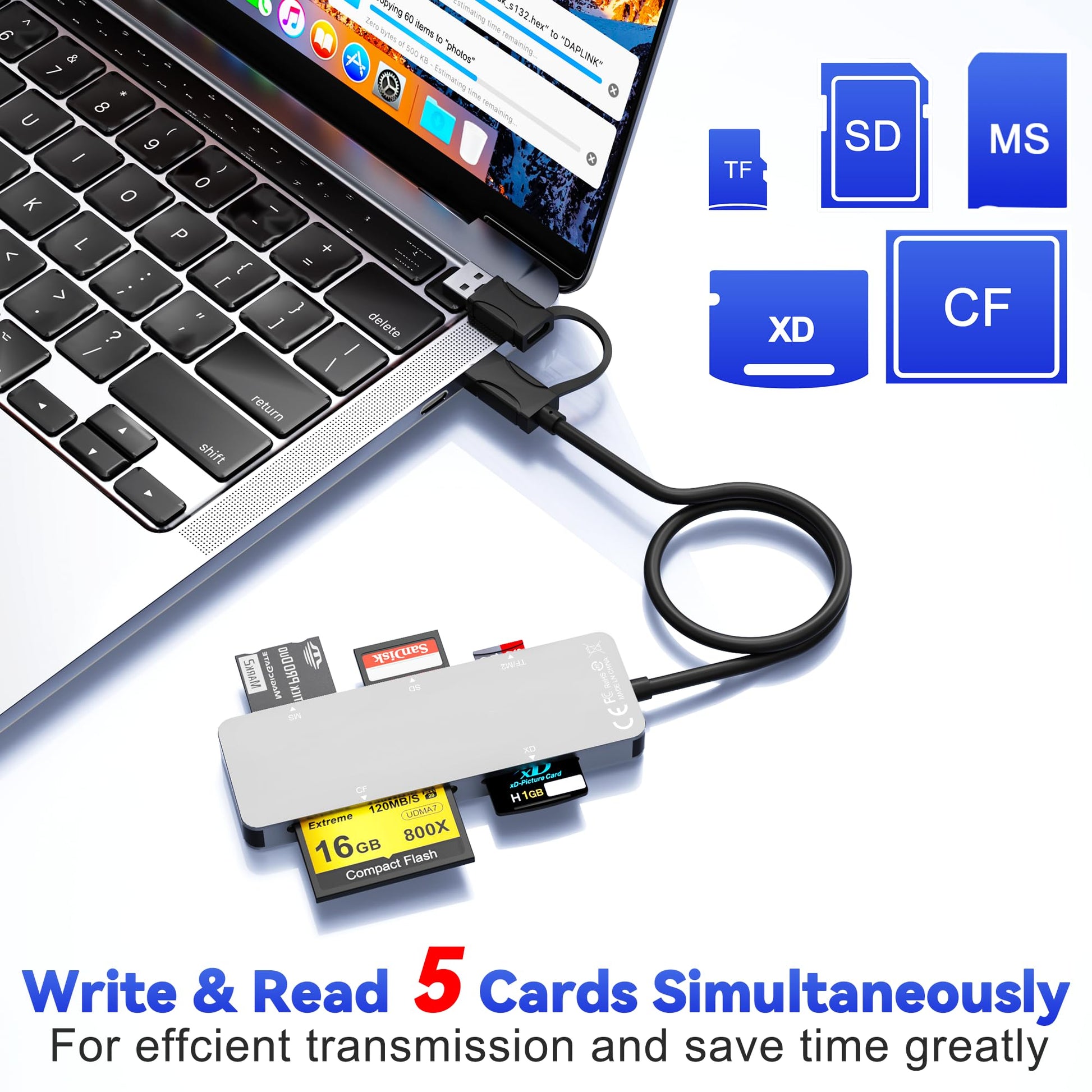 Lector de tarjetas USB C USB 3.0, lector de tarjetas de imagen 6 en 1 SD/TF/M2/MS/CF/XD para computadora/Android/Micro SD/, adaptador Memory Stick Pro Duo soporta velocidad de 5 Gbps, cinco tarjetas