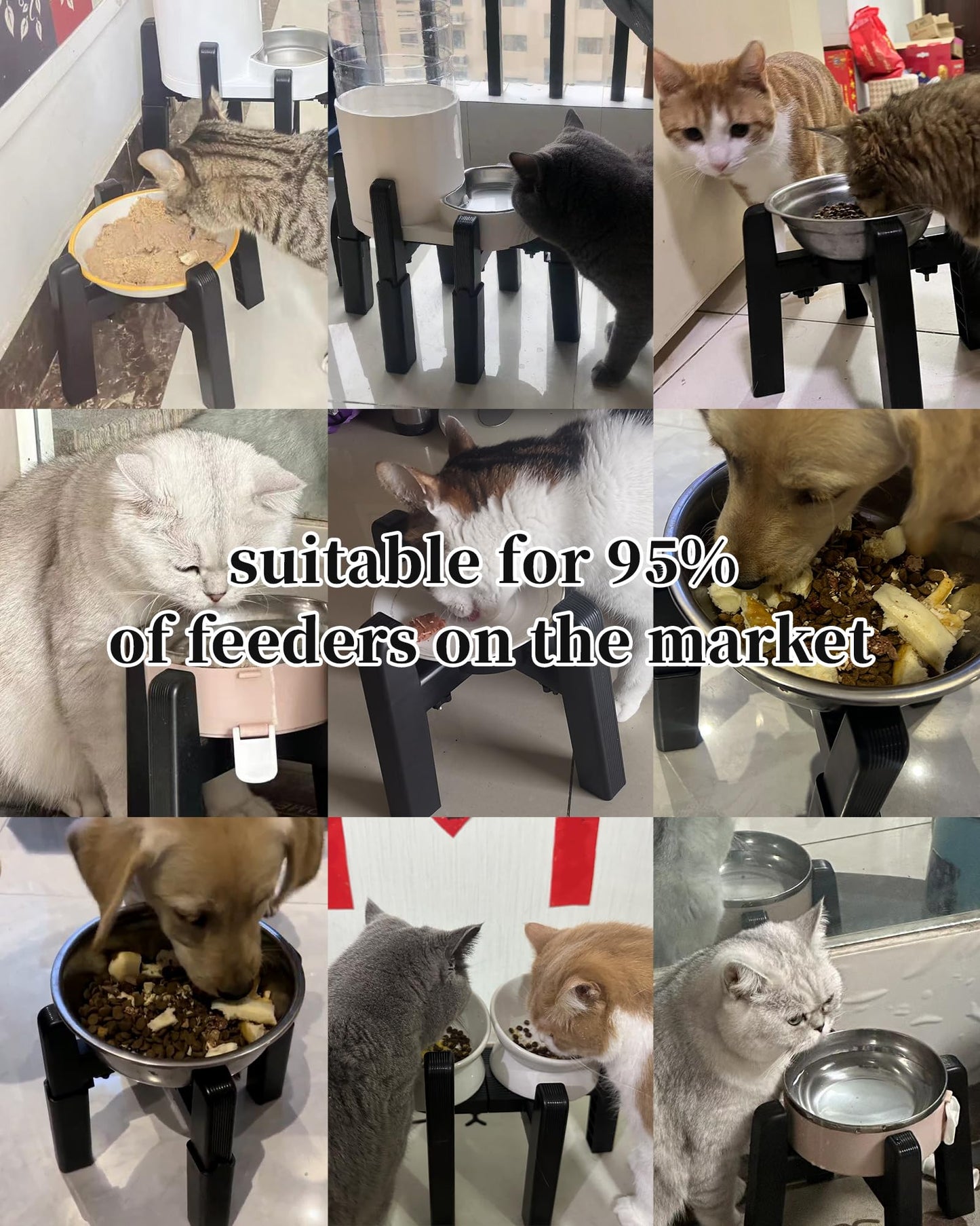 CZPET - Soporte para tazón para perros con ancho ajustable, tazón elevado para agua y comida para mascotas pequeñas, medianas y grandes, estable y antideslizante