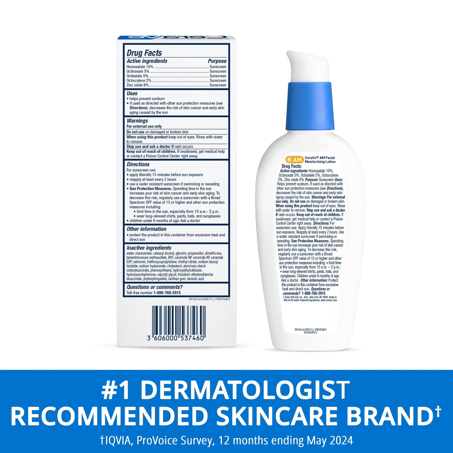 CeraVe - Loción hidratante facial AM Sunscreen SPF 30, piel normal a seca, unisex, 3 onzas