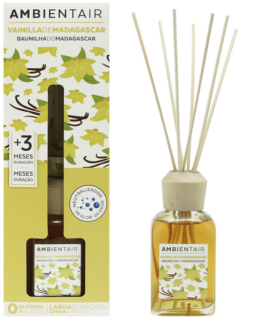 Ambientair Difusor de Varillas 100 ml – Aroma Vainilla de Madagascar – Mikado Clásico en Frasco de Vidrio – Aromatizante de Ambiente de Larga Duración