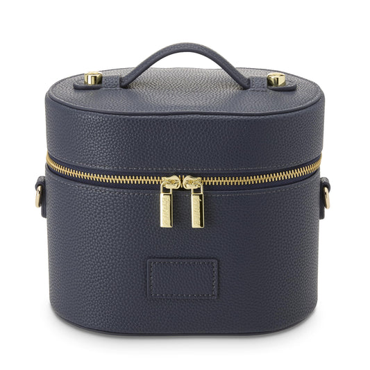 ETOILE - Estuche de aseo ovalado, organizador de bolsa de maquillaje de viaje con correa para el hombro y divisor extraíble, Azul marino