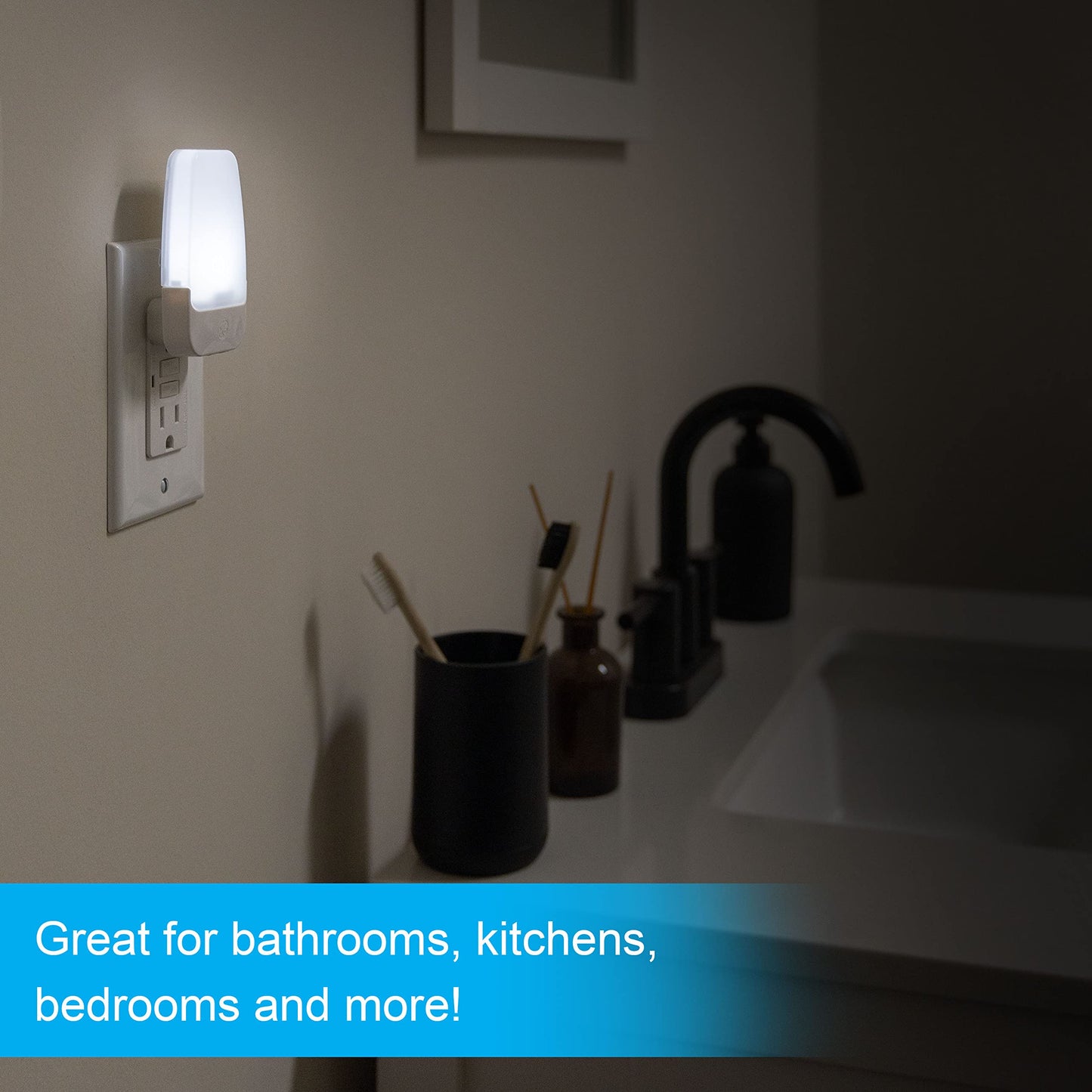 GE Luz De Noche Led Enchufable Sensor De Luz Blanco Frío Certificacion UL De Bajo Consumo Paquete De 2 Ideal Para Dormitorio Baño Guardería Pasillo Cocina Escaleras 55991